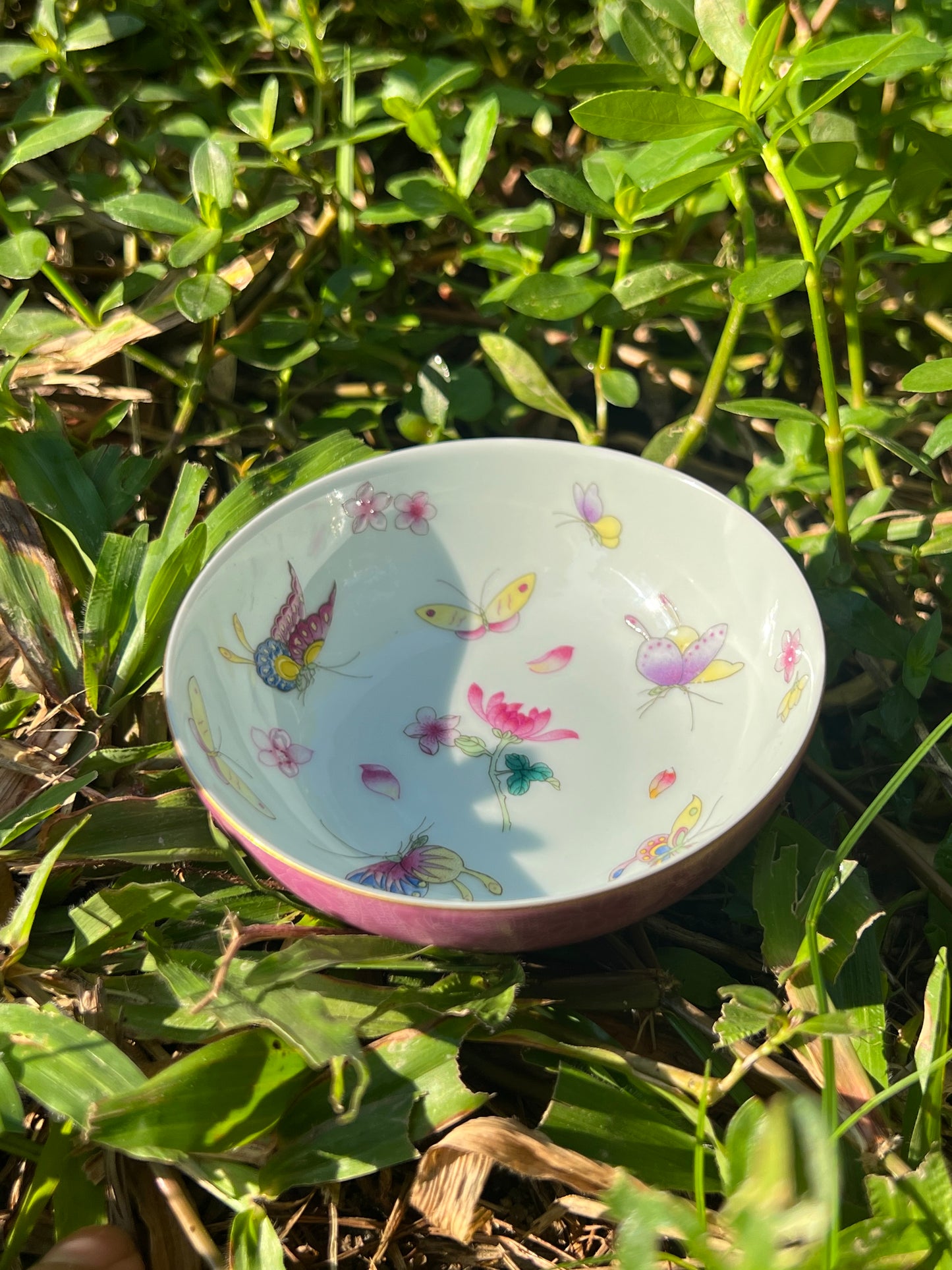 Hand Painted Chinese Butterfly Teacup Jingdezhen Master Ceramic Artwork Purple Base