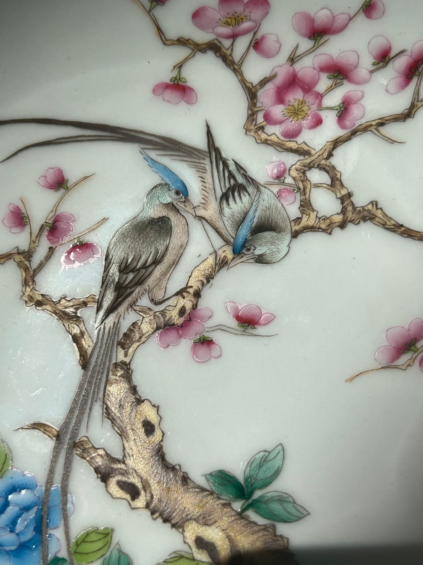 Handcrafted Chinese Handpainted Chinese Flower Bird Famille Rose Tea Tray Tea Boat Jingdezhen Master Ceramic Artwork