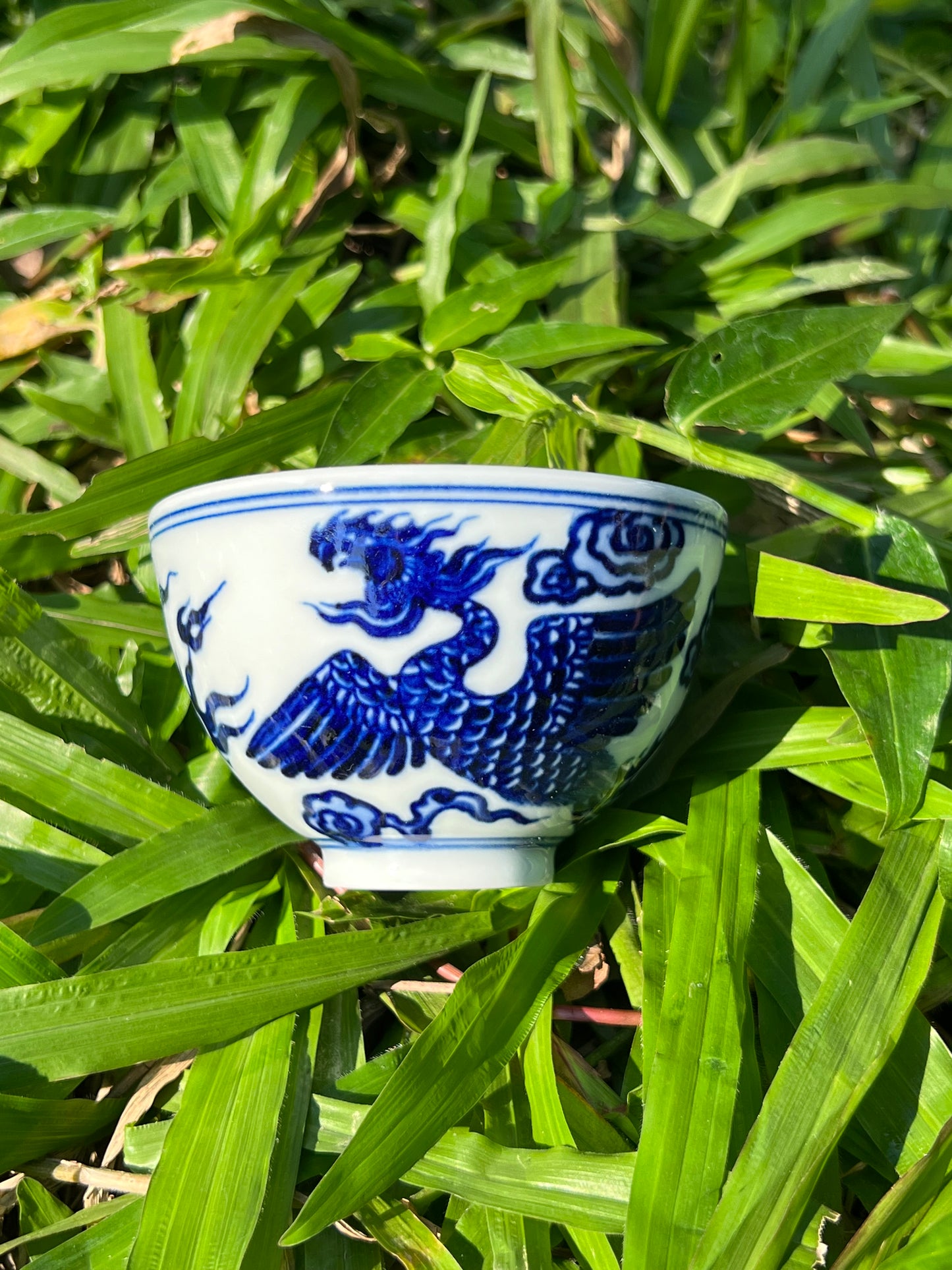 Hand Painted Chinese Phoenix Gaiwan Blue and White Porcelain Teaware Jingdezhen Master Ceramic Artwork