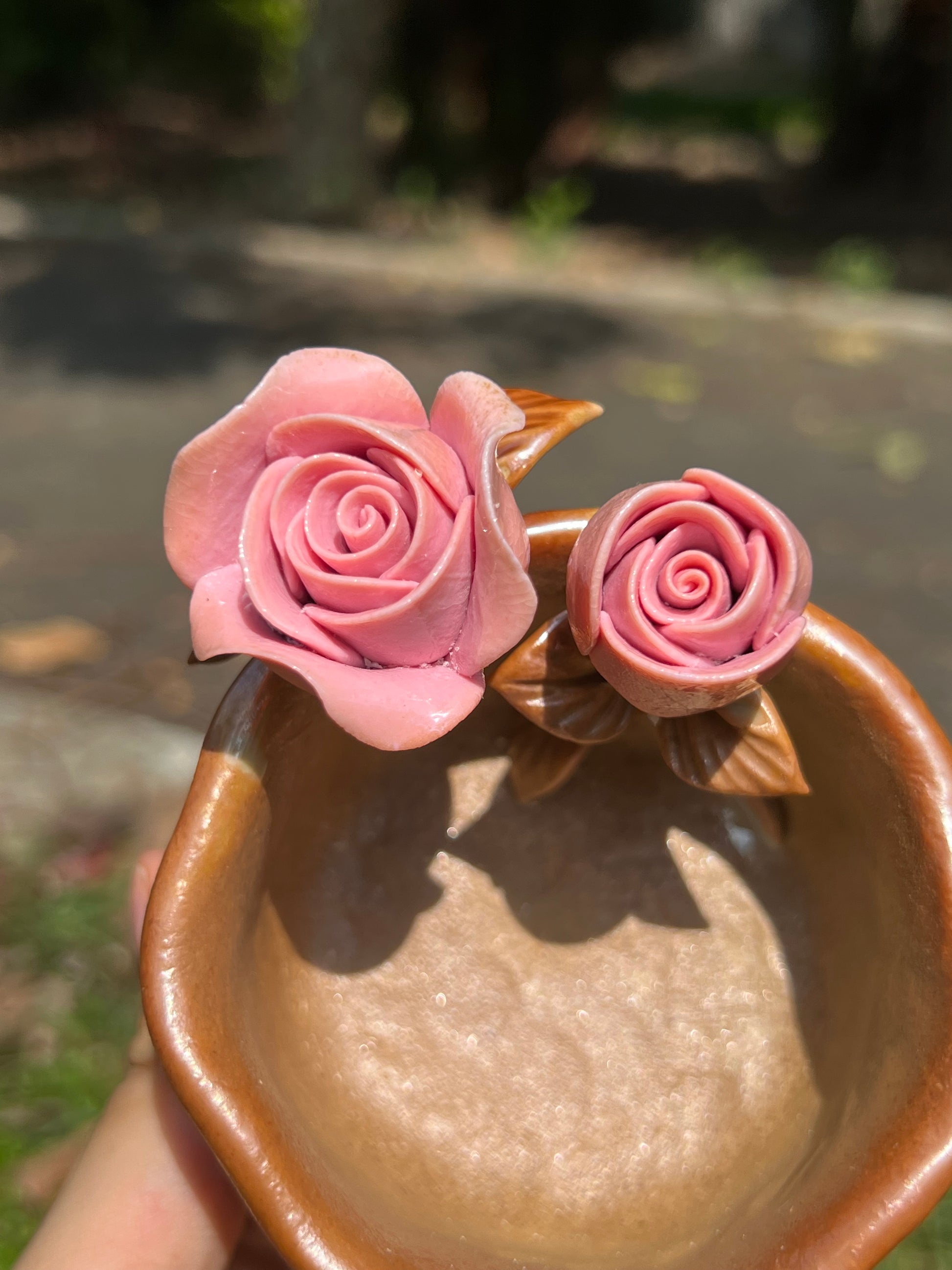 This is a woodfired pottery flower teacup