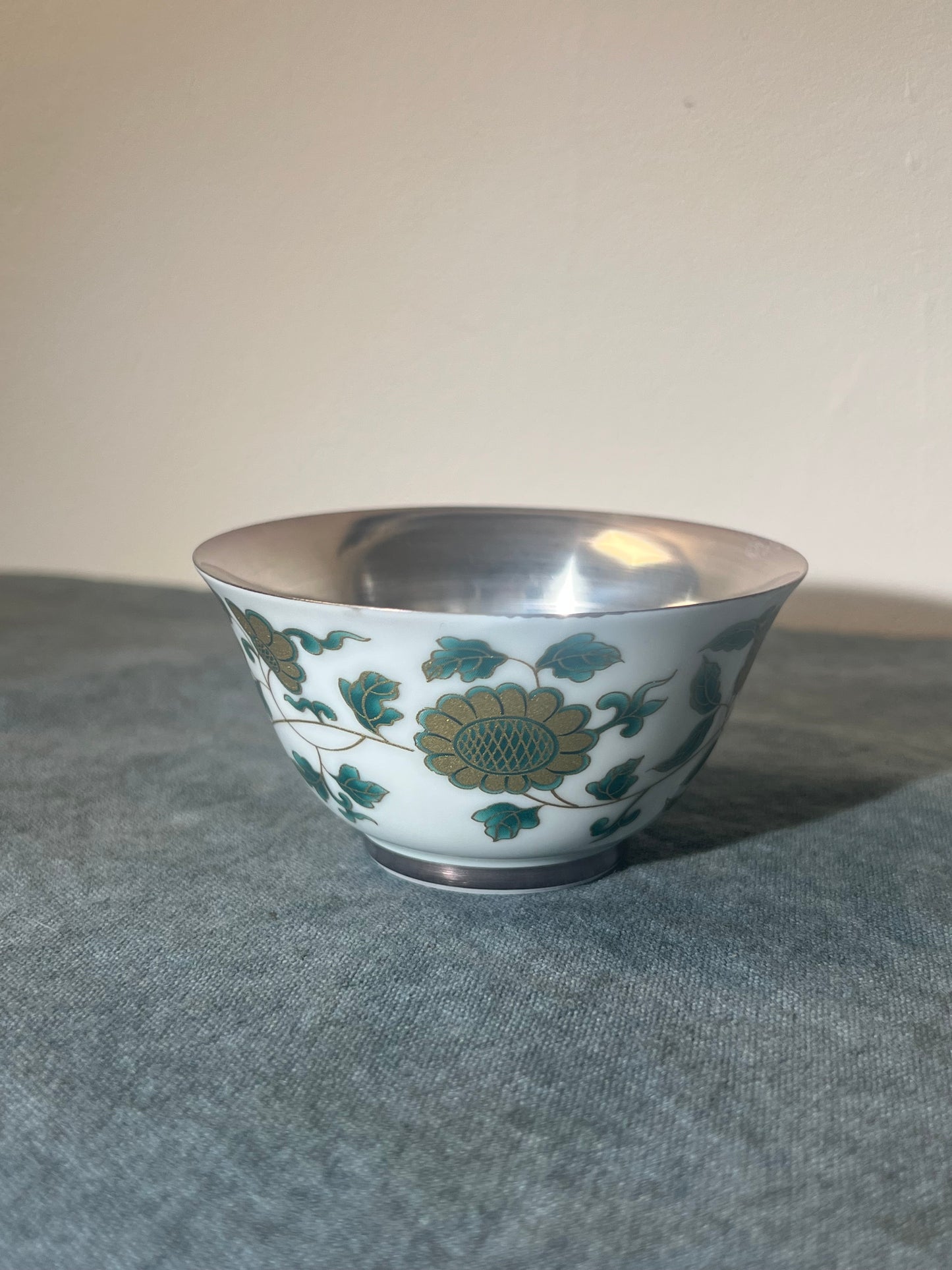 Hand Painted Chinese Lotus Of Twined Stem Pattern Chinese Gilded Silver Teacup Ceramic Teacup