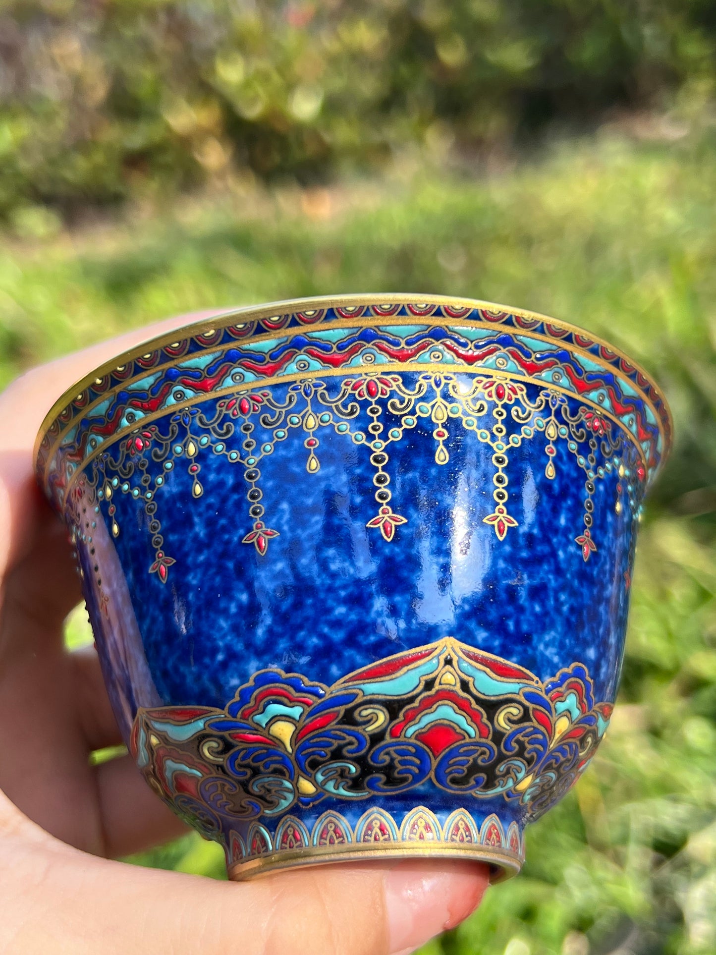 Handcrafted Chinese Hand Painted Chinese Sprinkled Blue Glazed Gaiwan Jingdezhen Mster Ceramic Artwork