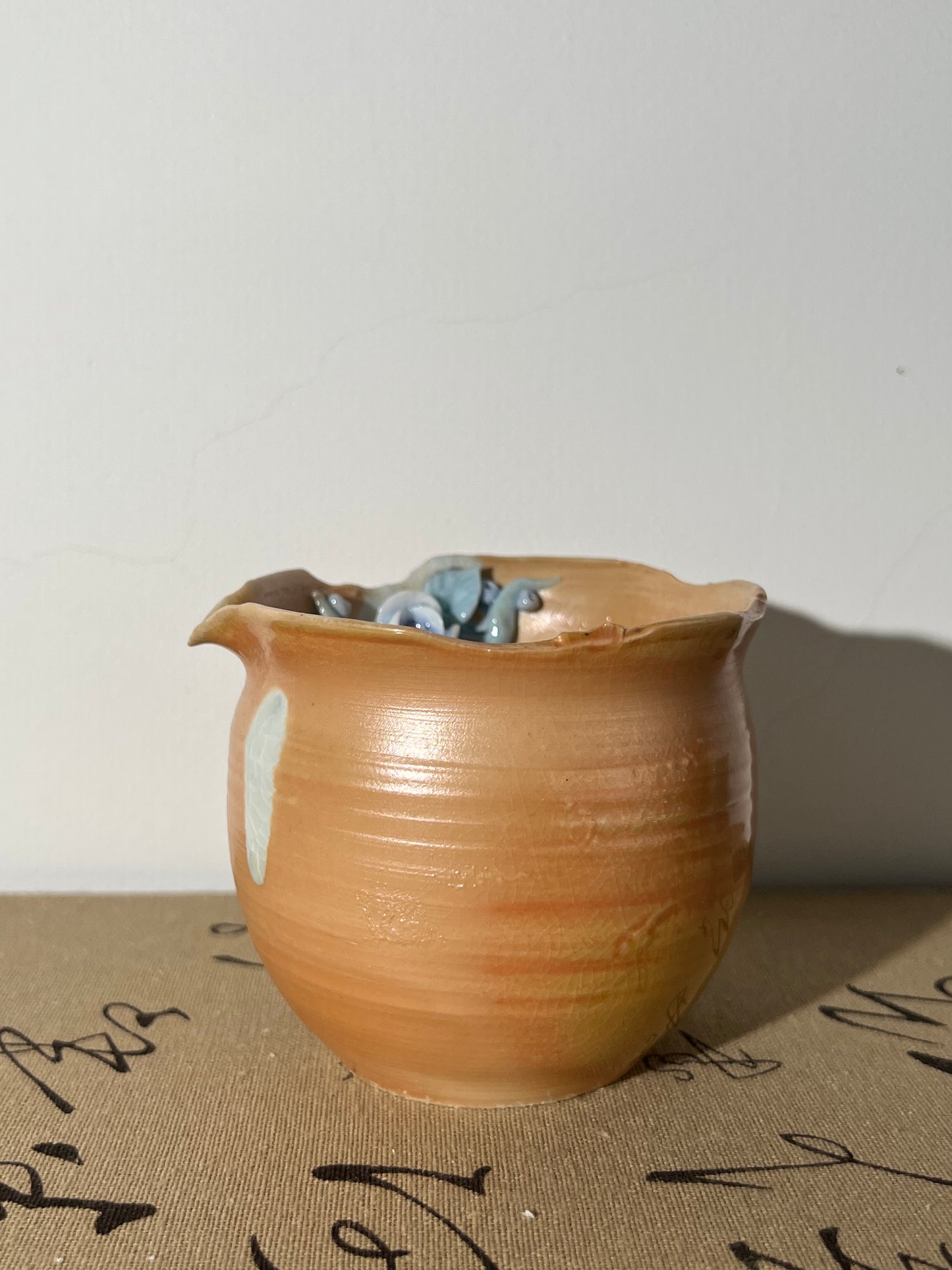 This is a woodfired pottery flower faircup gongdaobei