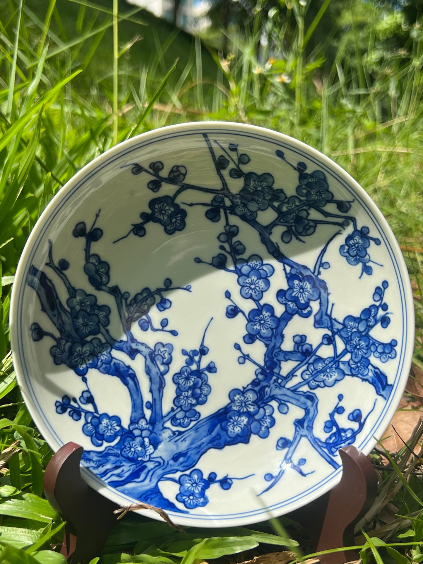 Handpainted Chinese Plum Flower Blue and White Porcelain Jingdezhen Tea Tray Master Ceramic Artwork