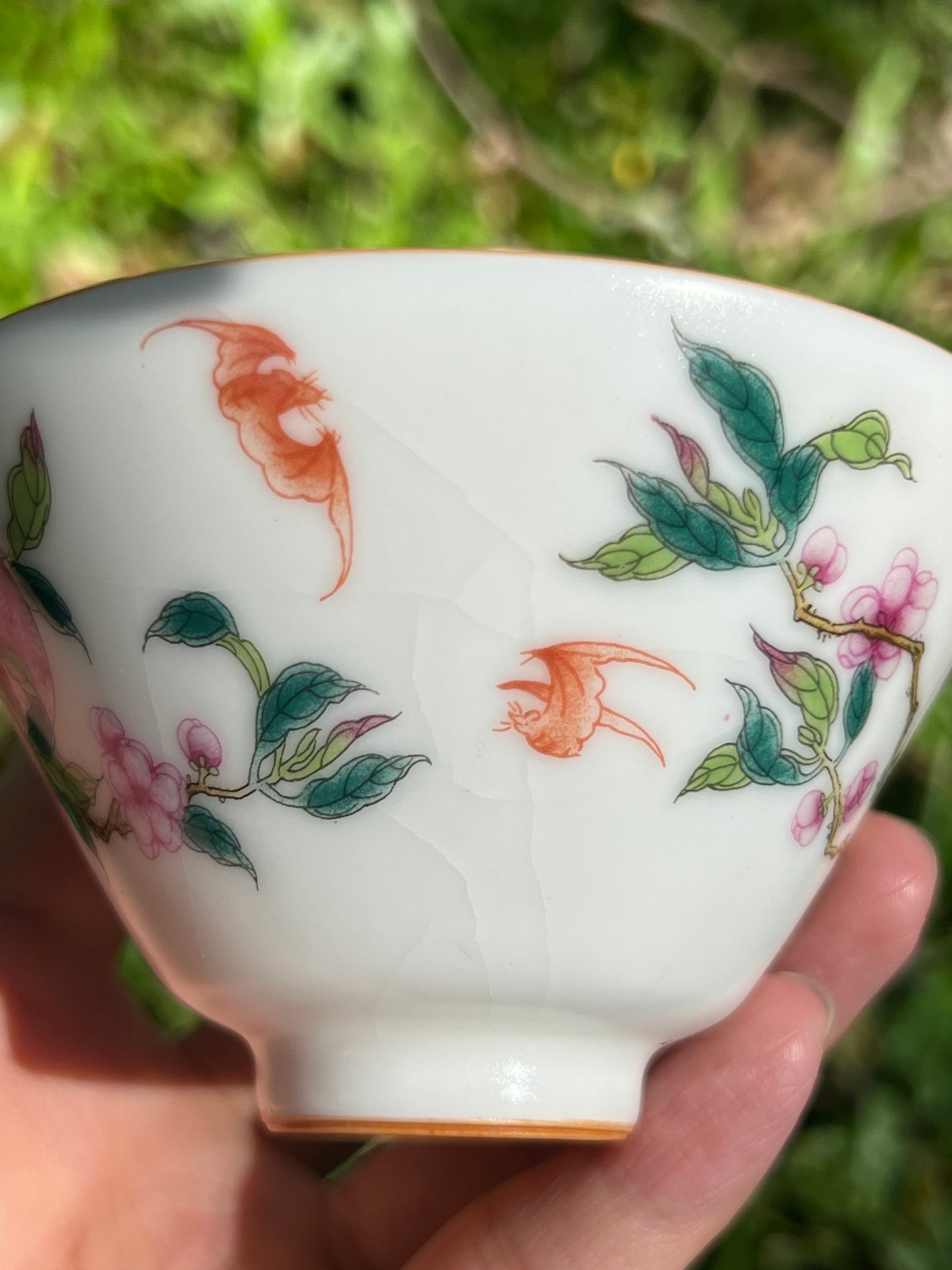 Handpainted Chinese Pink Peach Teacup Jingdezhen Master Pottery Artwork