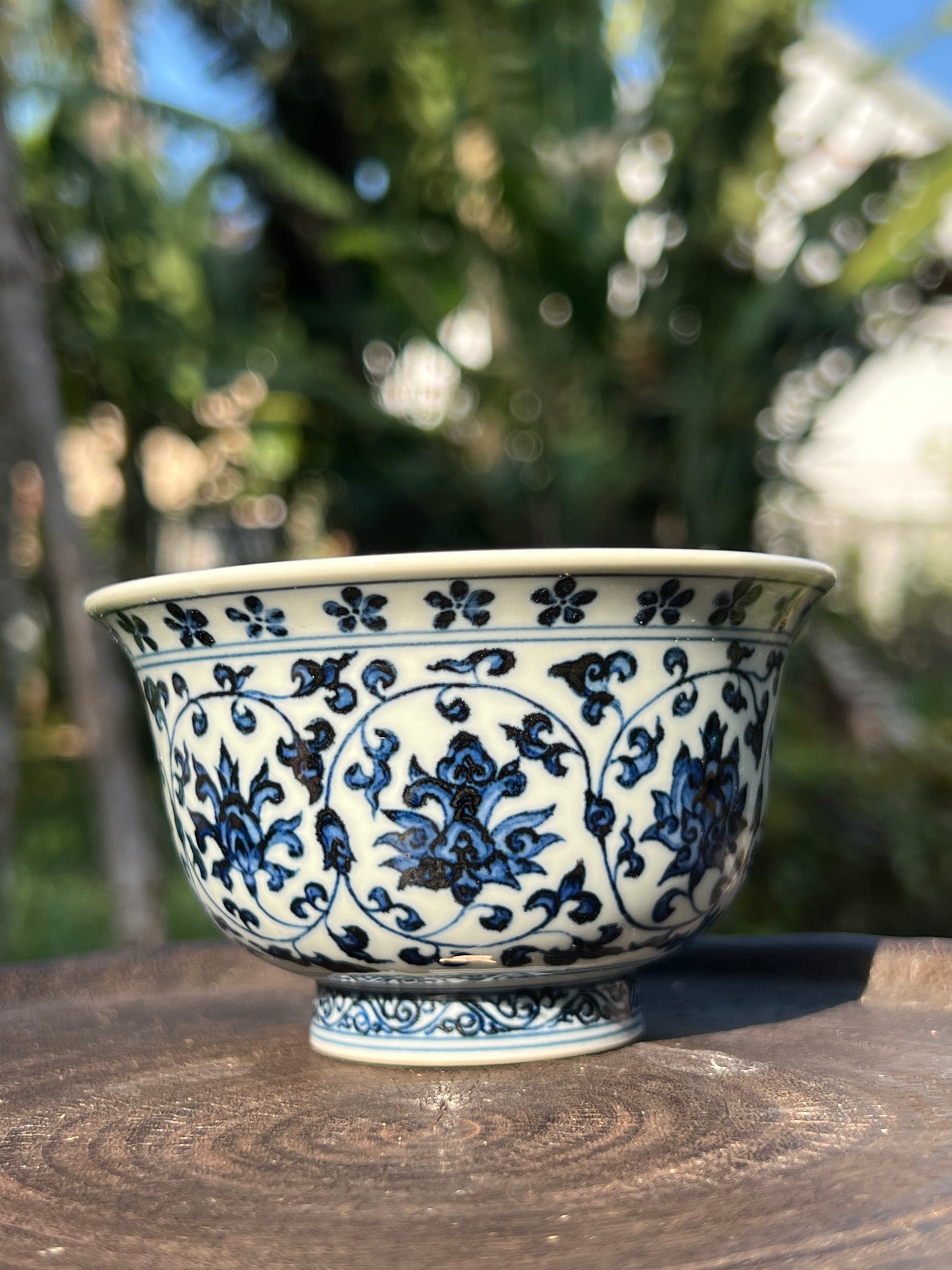 Hand Painted Chinese Lotus Of Twined Stems Teacup Jingdezhen Blue and White Porcelain Master Ceramic Artwork