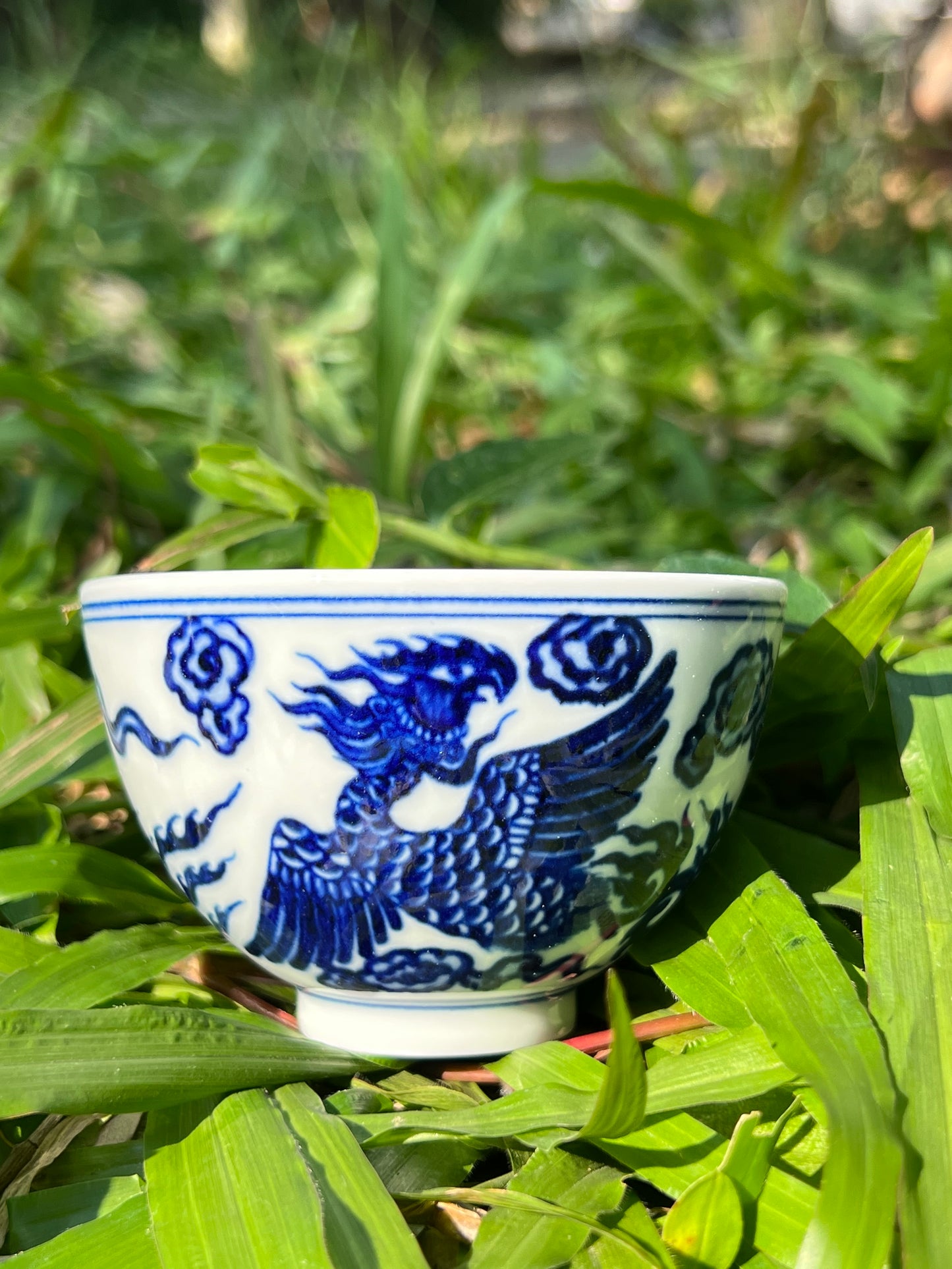 Hand Painted Chinese Phoenix Gaiwan Blue and White Porcelain Teaware Jingdezhen Master Ceramic Artwork