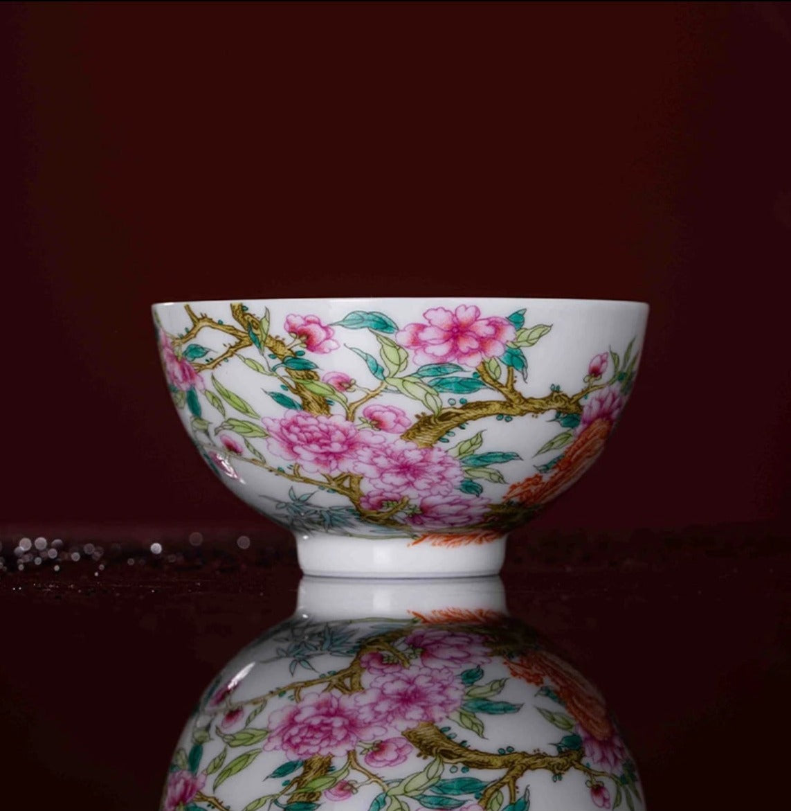 This is a Chinese Jingdezhen enamel flower teacup