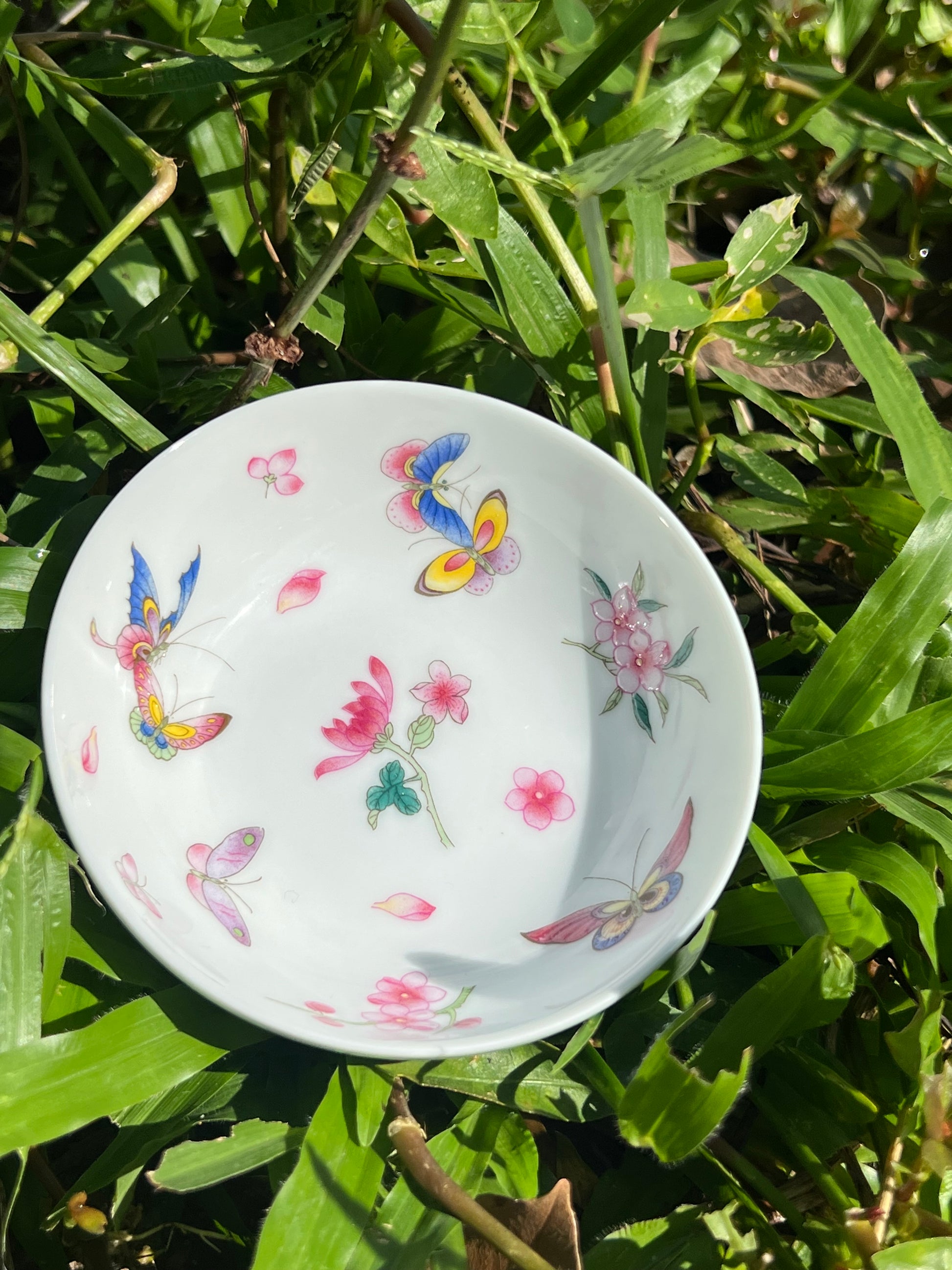 this is Chinese Jingdezhen enamel butterfly teacup. this is a ceramic teacup