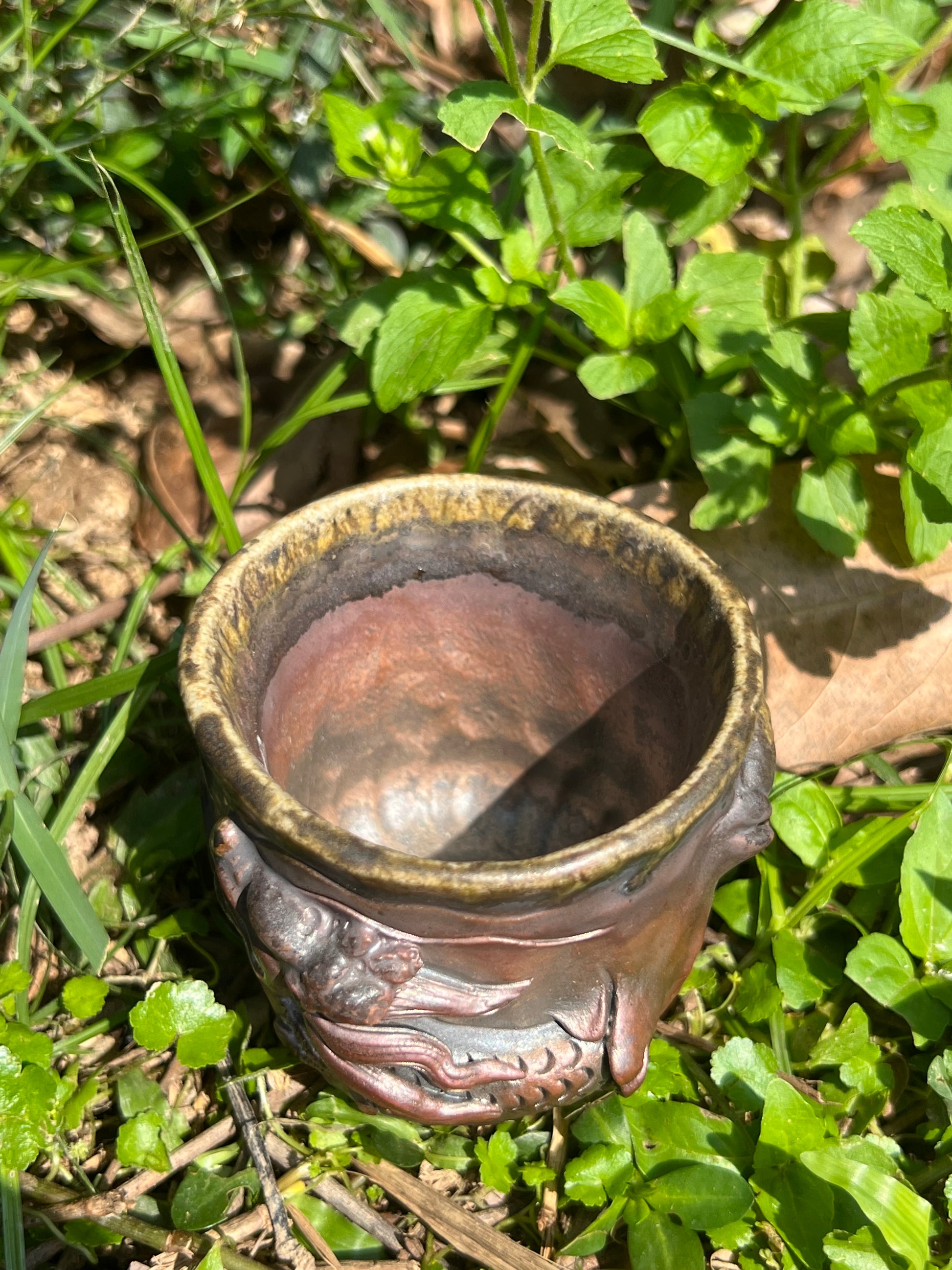 This is a woodfired tietai pottery dragon teacup