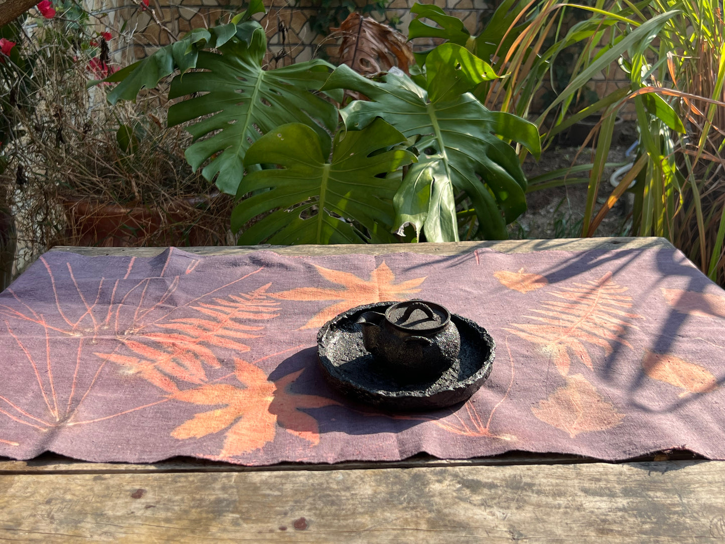 Hand Dyed Purple Tea Table Cloth Natura Plant Dyed Cotton Tea Mat Chabu Chaxi