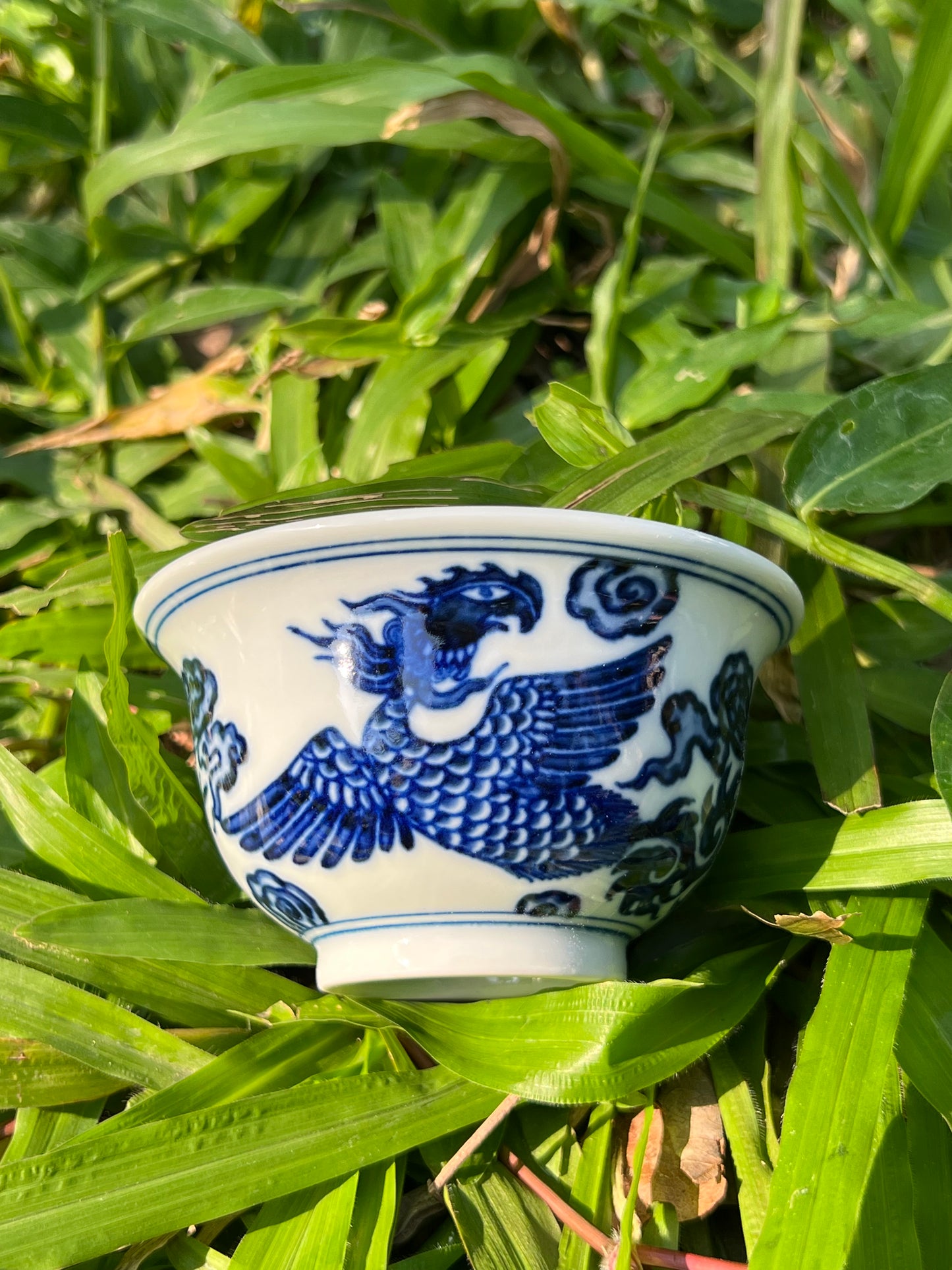 Hand Painted Chinese Phoenix Gaiwan Blue and White Porcelain Teaware Jingdezhen Master Ceramic Artwork