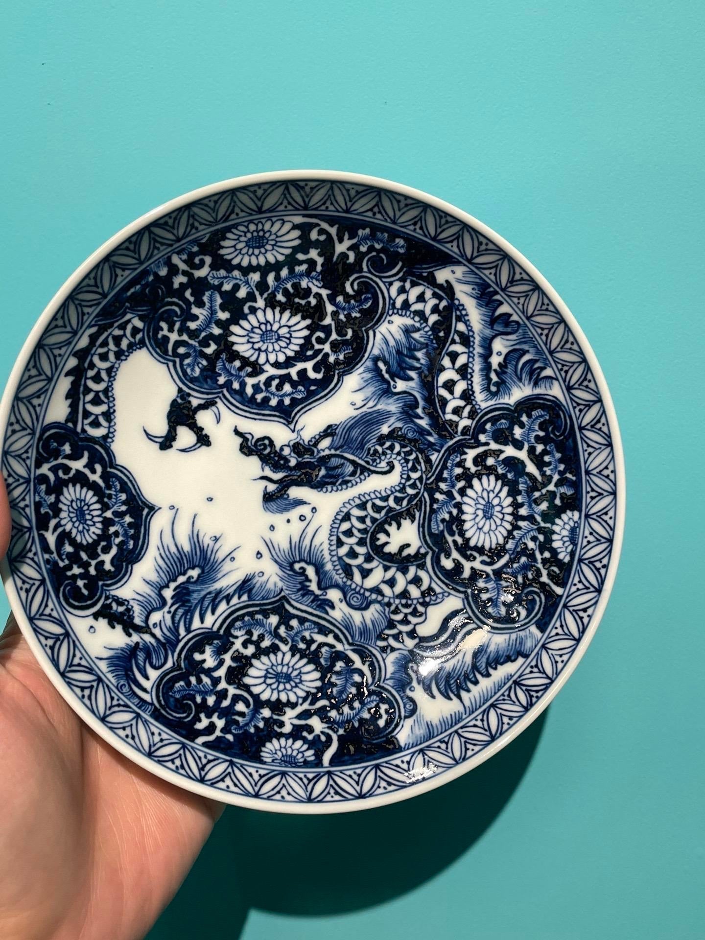 Chinese Handpainted Chinese Dragon Blue and White Porcelain Teaset Jingdezhen Tea tray Teapot Holder Ceramic Master Pottery Artwork