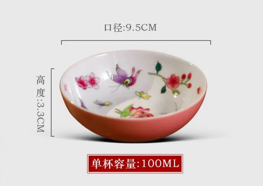 This is a Chinese Jingdezhen pastel flower teacup