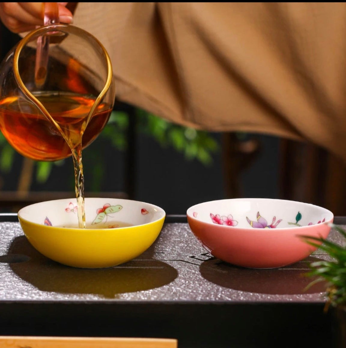 This is a Chinese Jingdezhen pastel flower teacup