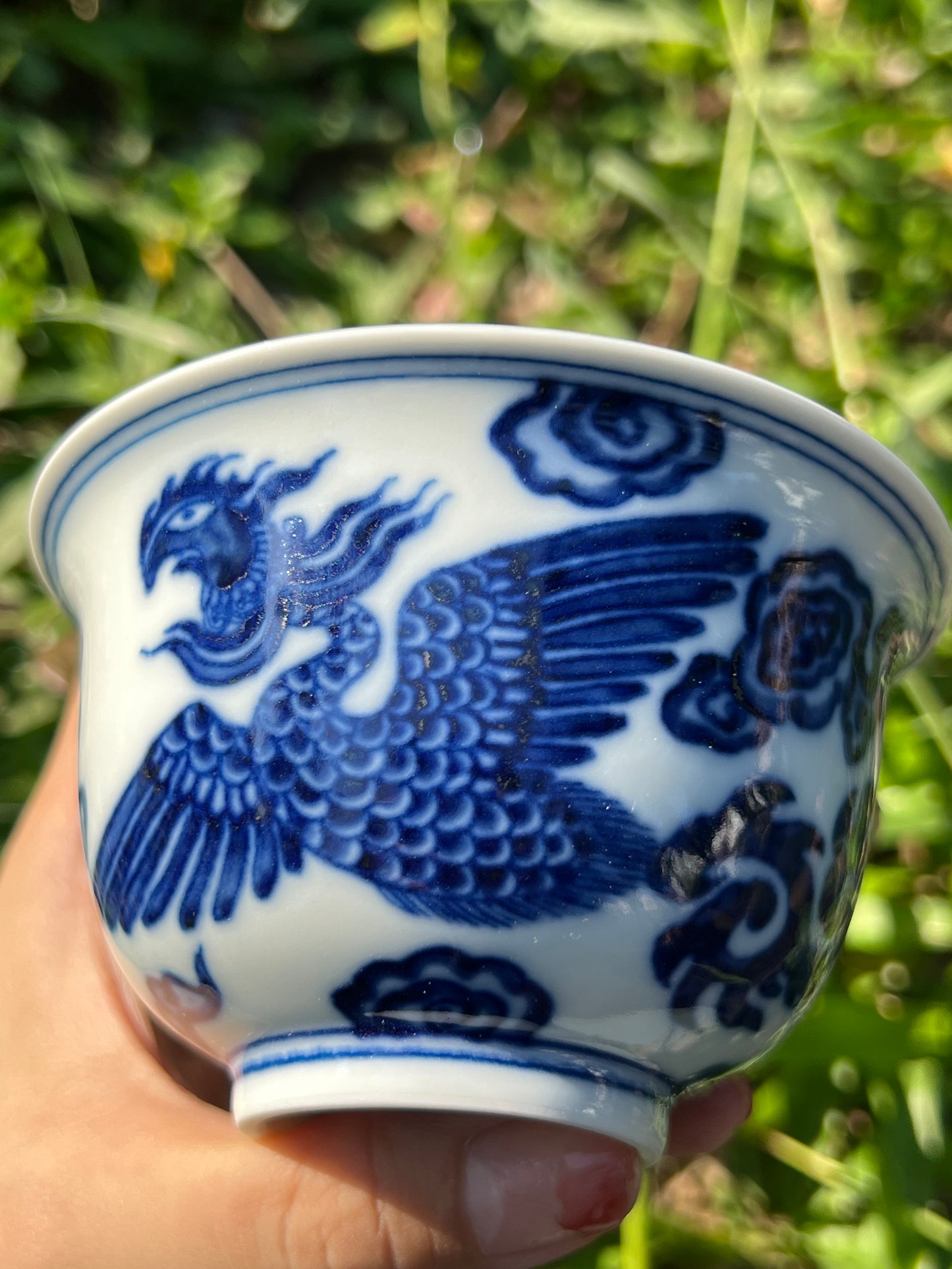 Hand Painted Chinese Phoenix Gaiwan Blue and White Porcelain Teaware Jingdezhen Master Ceramic Artwork