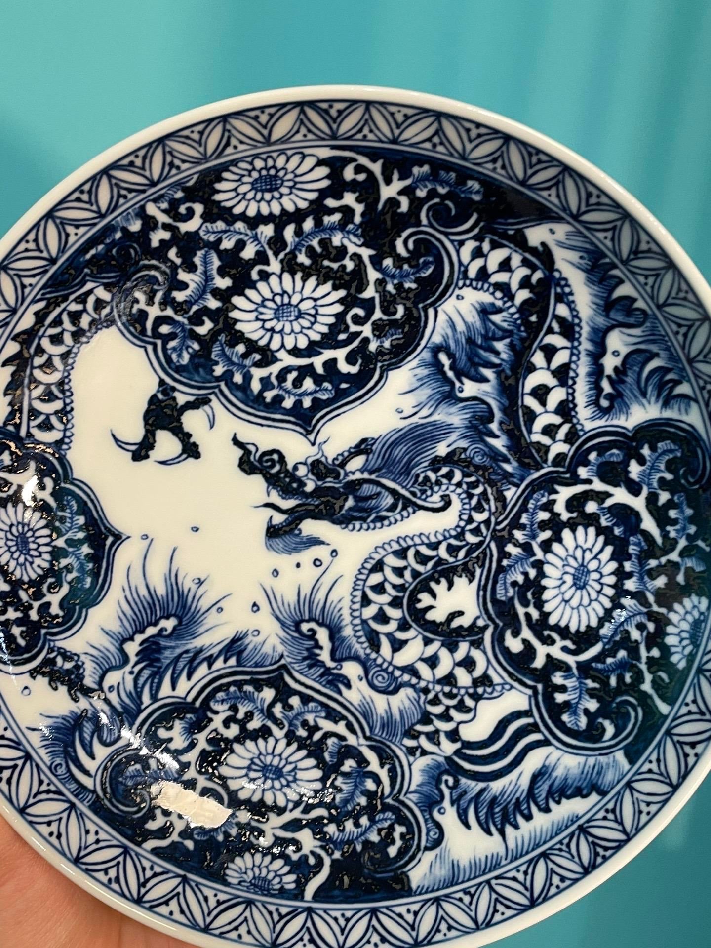 Chinese Handpainted Chinese Dragon Blue and White Porcelain Teaset Jingdezhen Tea tray Teapot Holder Ceramic Master Pottery Artwork