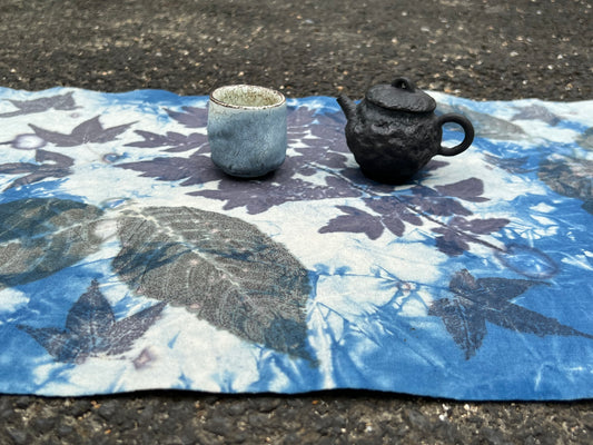 Hand Dyed Indigo Dyeing Tea Table Cloth Plant Dyed Cotton Tea Mat Natura Dye  Chabu Chaxi