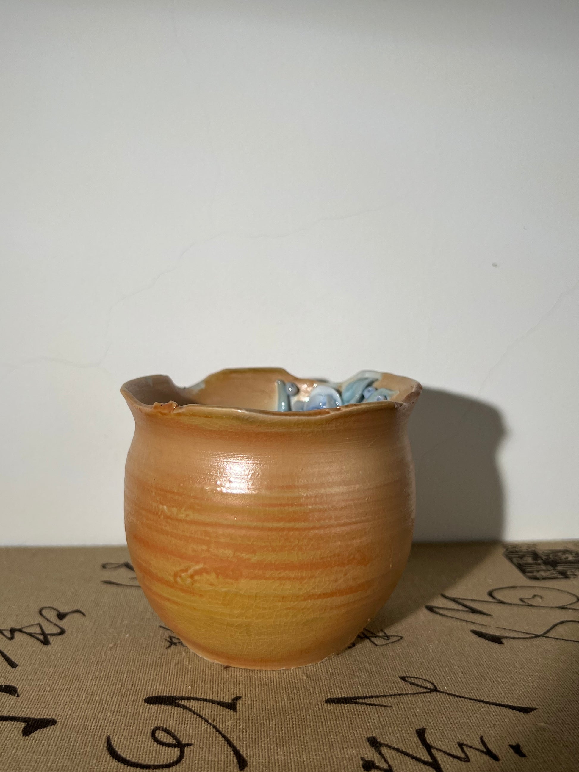 This is a woodfired pottery flower faircup gongdaobei