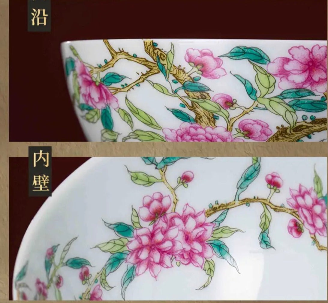 This is a Chinese Jingdezhen enamel flower teacup