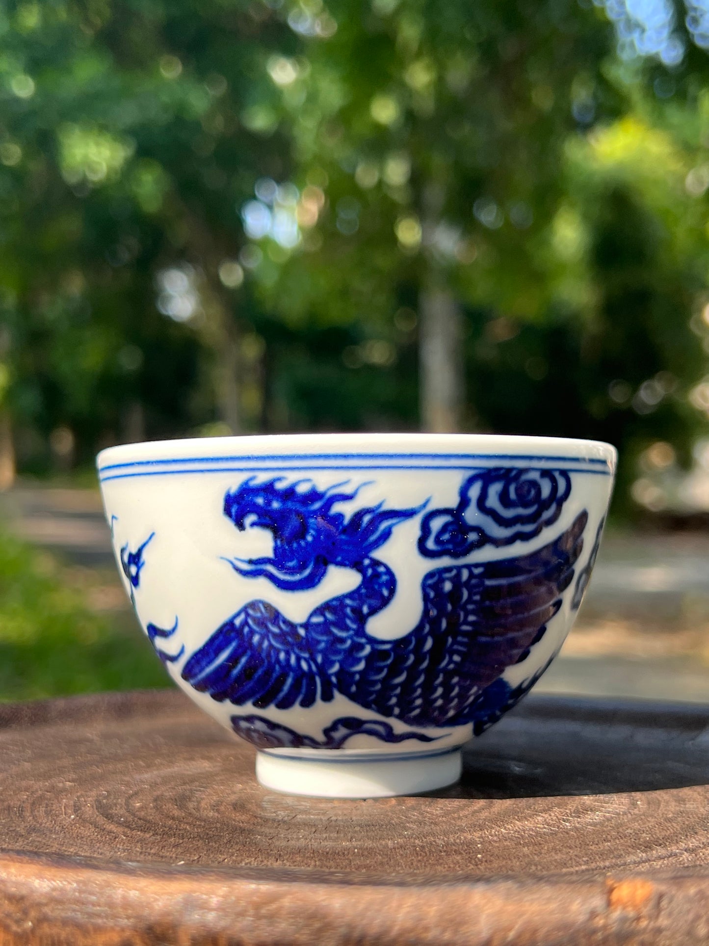 Hand Painted Chinese Phoenix Gaiwan Blue and White Porcelain Teaware Jingdezhen Master Ceramic Artwork