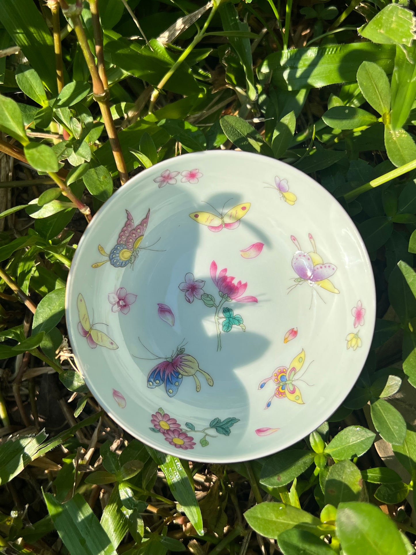 Hand Painted Chinese Butterfly Teacup Jingdezhen Master Ceramic Artwork Purple Base