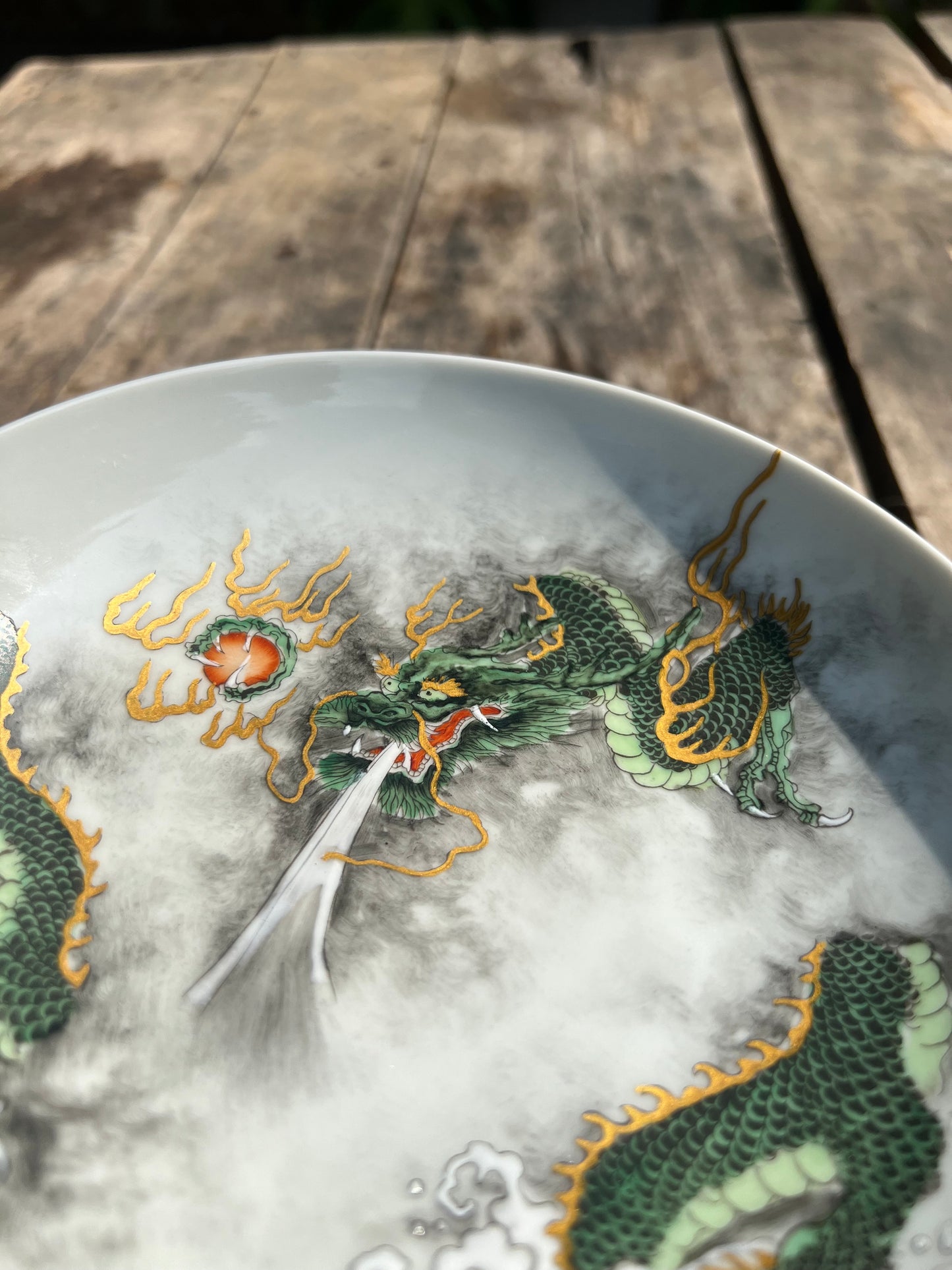 Handcrafted Chinese Hand Painted Chinese Dragon Jingdezhen Green Tea Tray Chinese Ceramic Master Artwork Teapot Holder Tea Boat