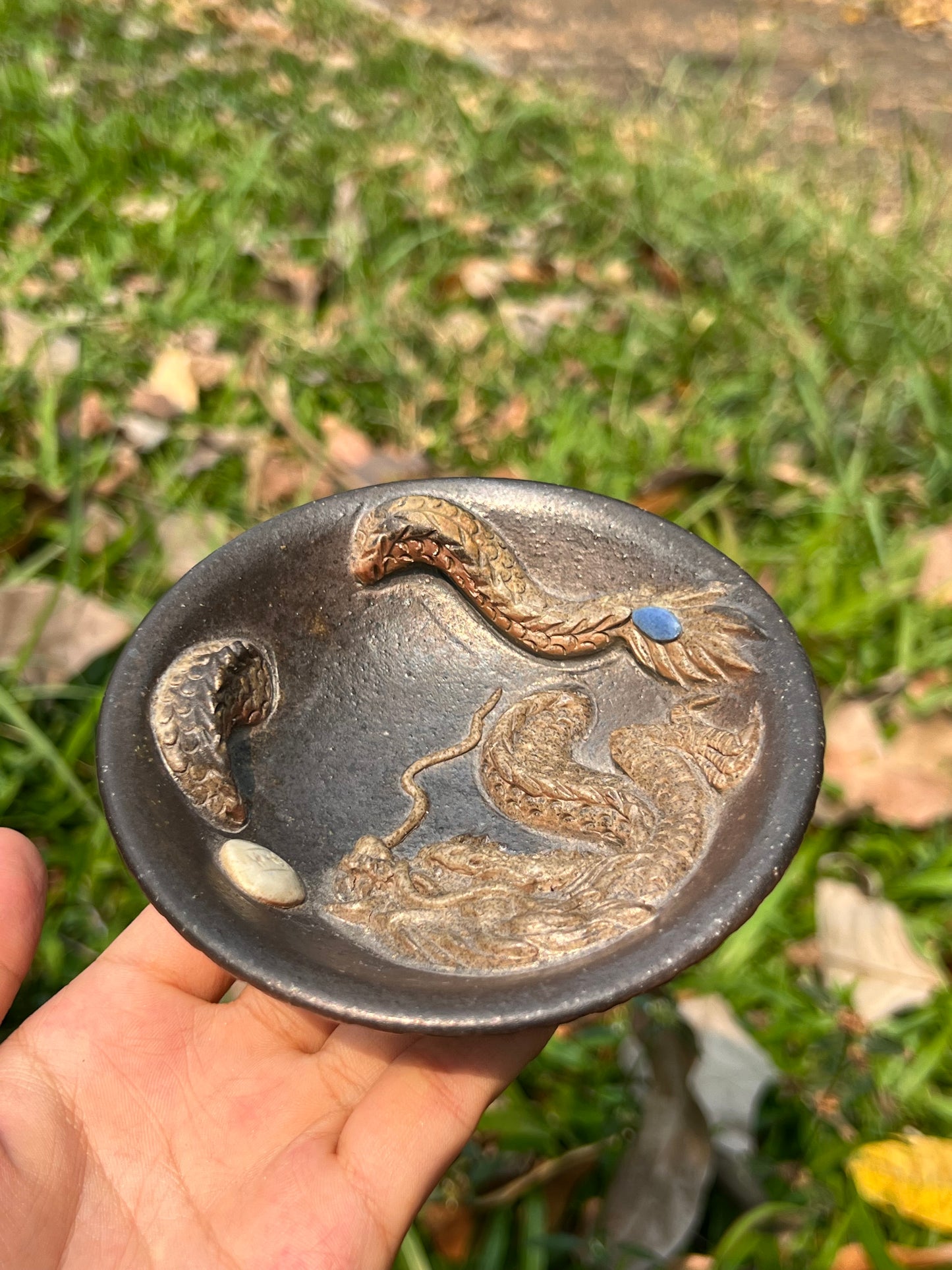 Handmade Chinese Tietai Pottery Woodfired Natural Gloss Artwork Dragon Teacup Gongfu Teaware Teacup