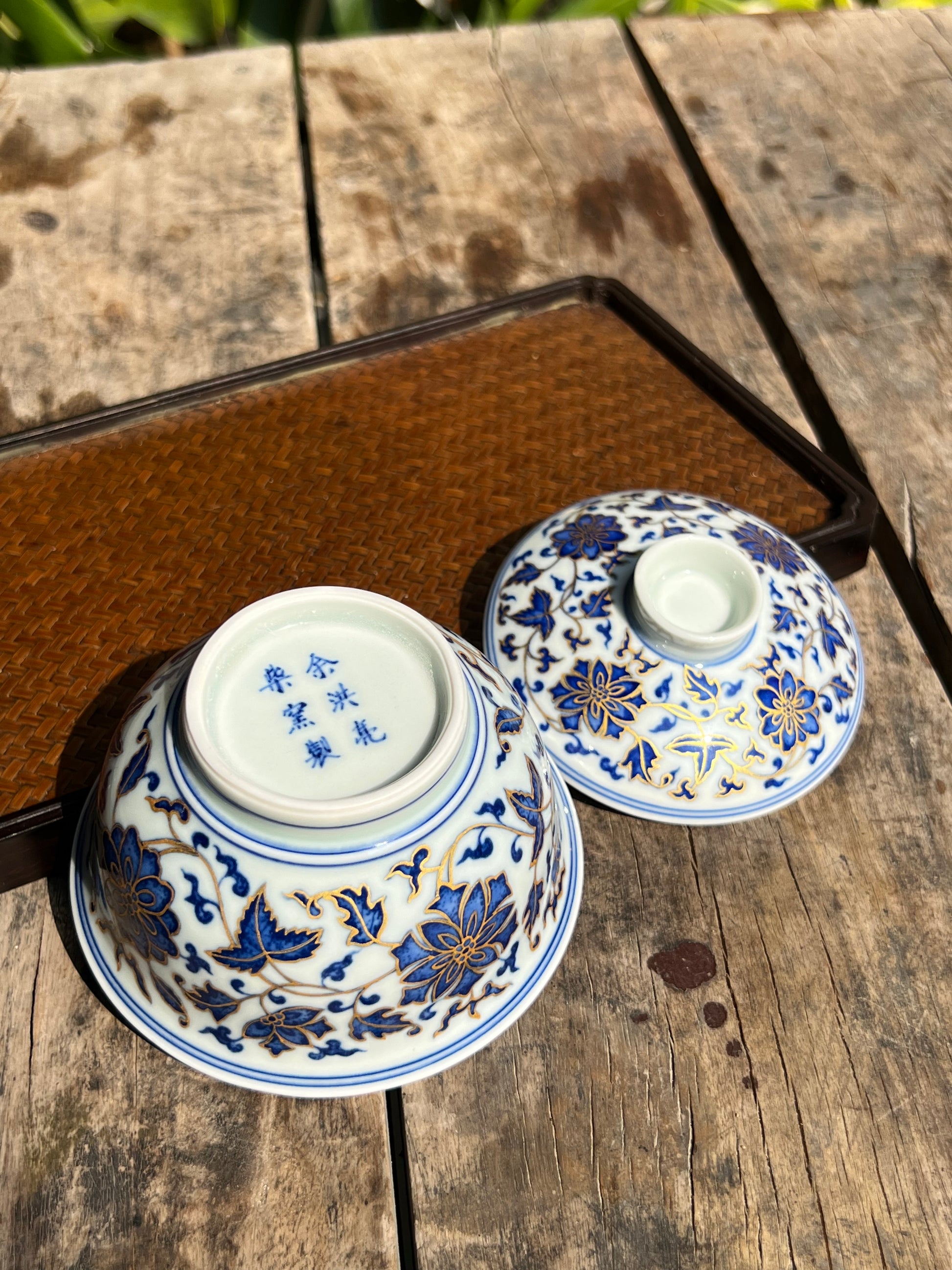 This is a Chinese Jingdezhen blue and white porcelain flower teapot gaiwan