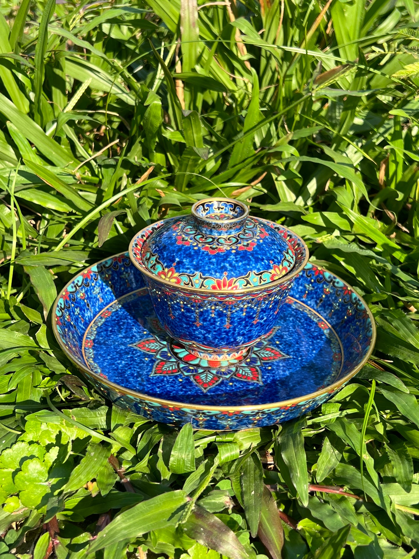 Handcrafted Chinese Hand Painted Chinese Sprinkled Blue Glazed Gaiwan Jingdezhen Mster Ceramic Artwork