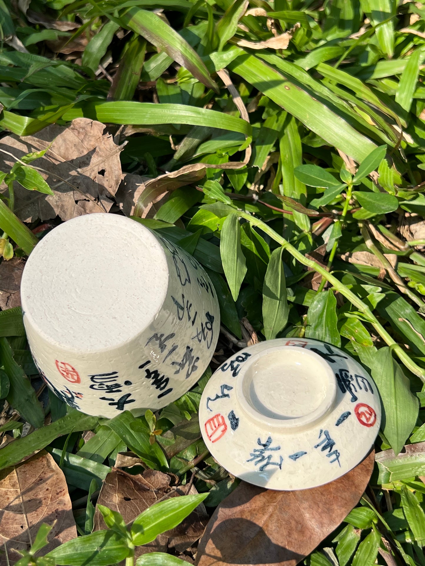 Handpainted Chinese Gongfu Tea Pattern White Fine Pottery Gaiwan Jingdezhen Master Pottery Artwork