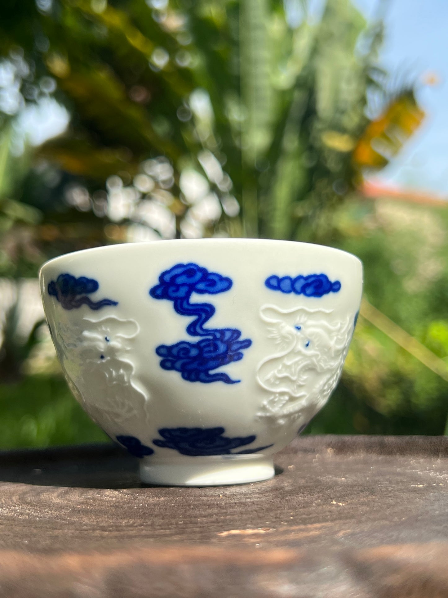 Hand Engraved Chinese Blue and White Porcelain Dragon Jingdezhen Teacup Master Cup Ceramic Artwork