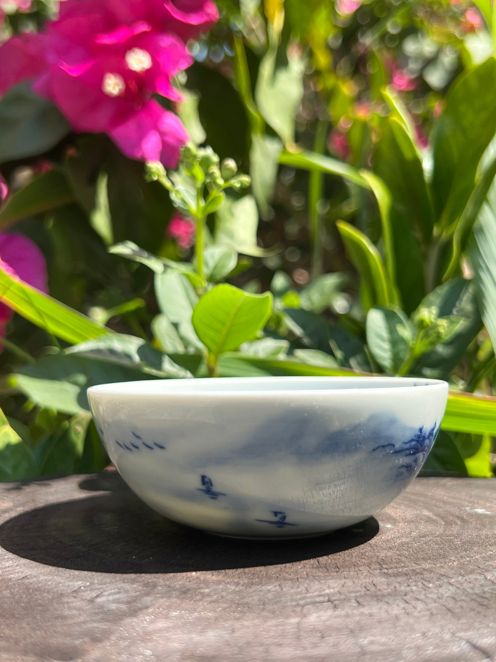 This is a Chinese Jingdezhen blue and white porcelain landscape teacup