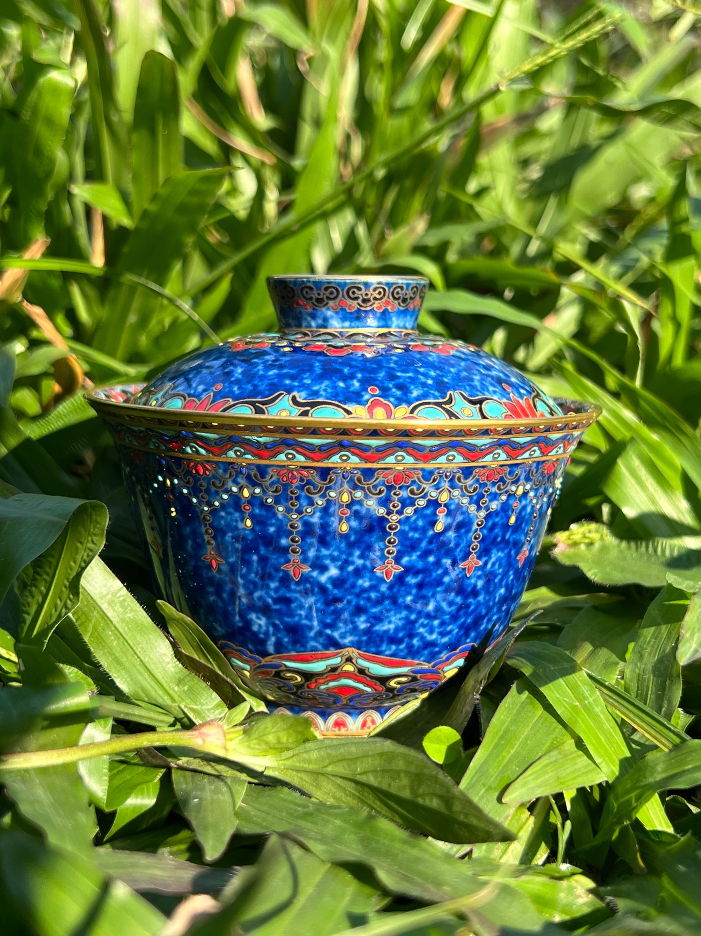 Handcrafted Chinese Hand Painted Chinese Sprinkled Blue Glazed Gaiwan Jingdezhen Mster Ceramic Artwork