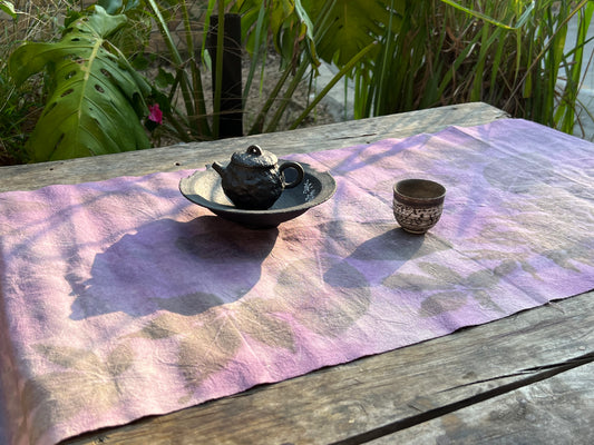 Hand Dyed Tea Table Cloth Tea Mat Plant Dyed Pure Cotton Purple Color Chabu Chaxi