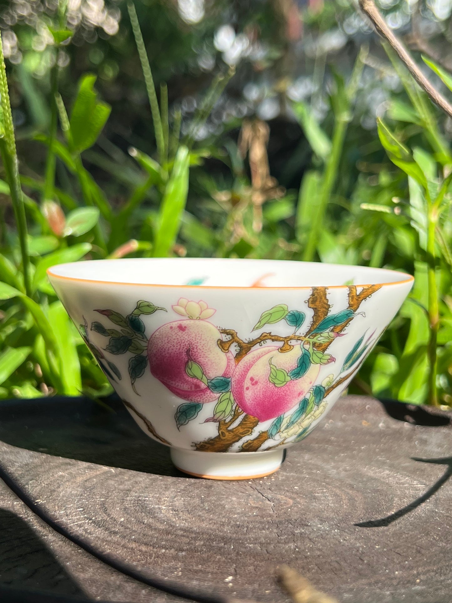 Handpainted Chinese Pink Peach Teacup Jingdezhen Master Pottery Artwork