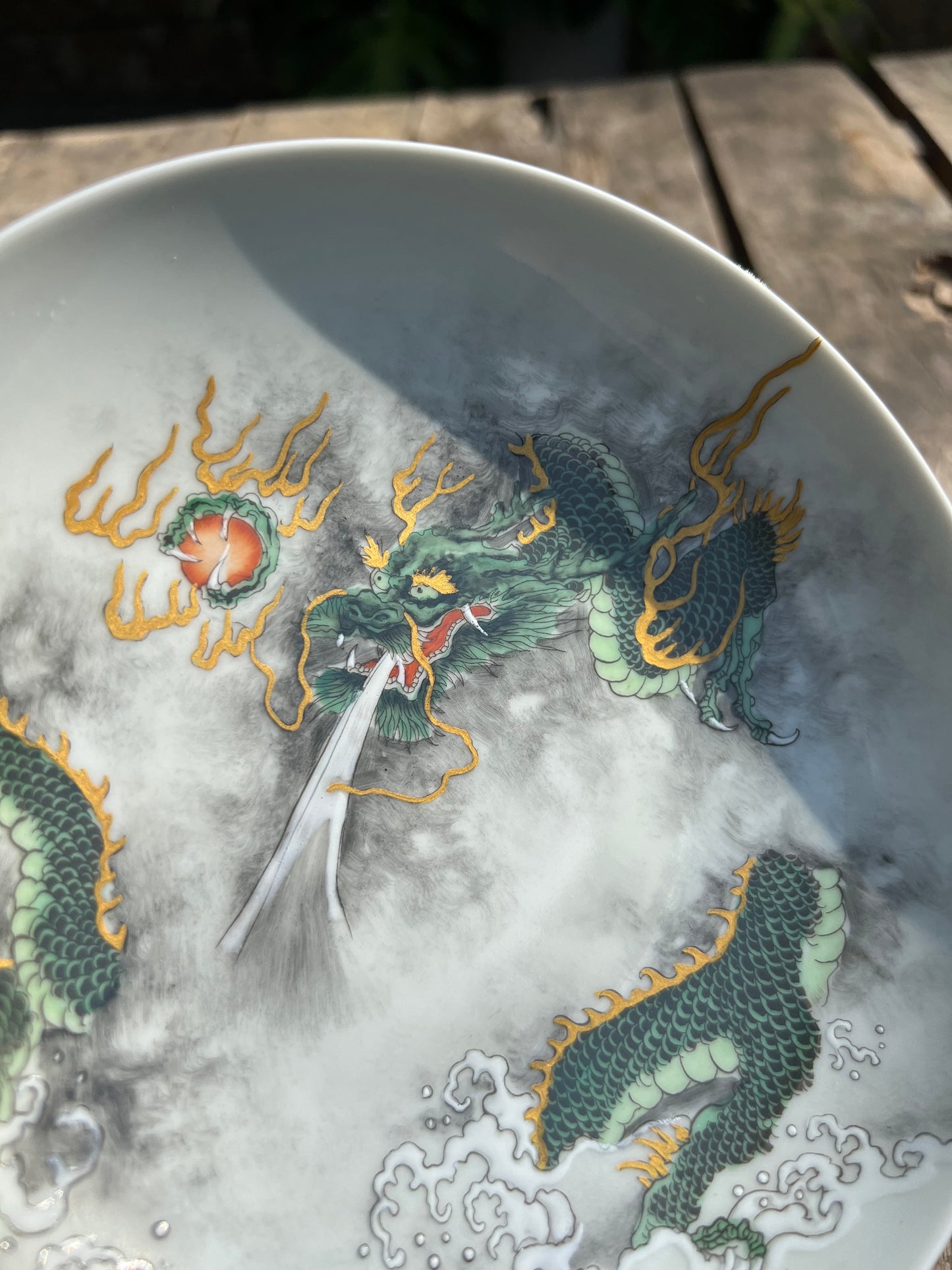 Handcrafted Chinese Hand Painted Chinese Dragon Jingdezhen Green Tea Tray Chinese Ceramic Master Artwork Teapot Holder Tea Boat