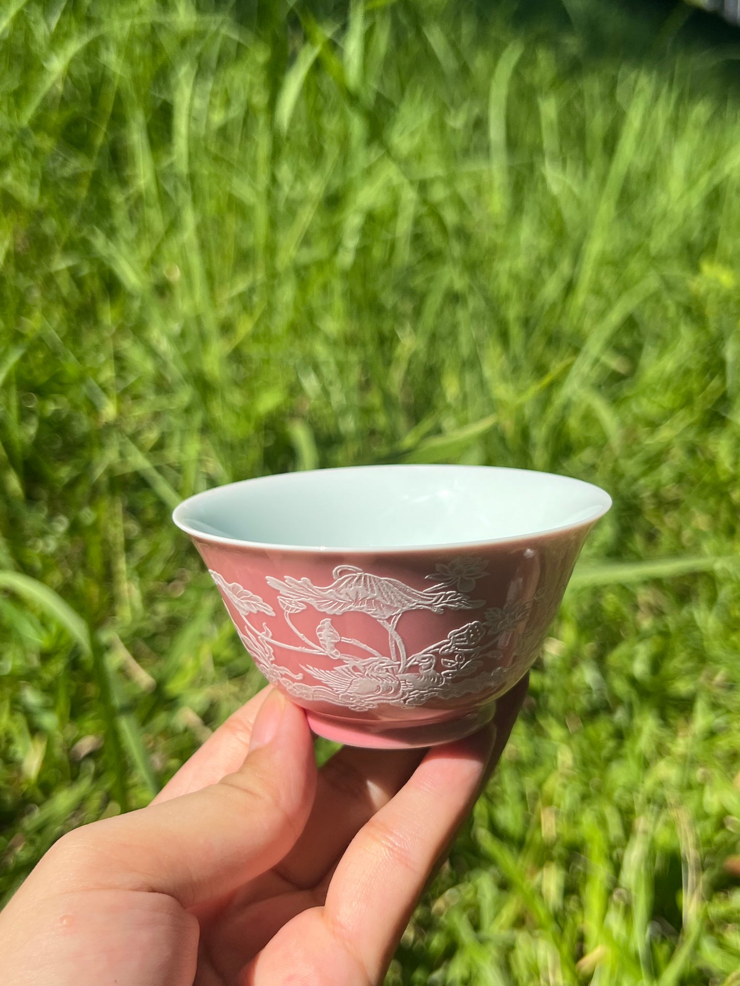 Handcrafted Chinese Handpainted Chinese Lotus Teacup Jingdezhen Duibai Teacup Master Ceramic Artwork