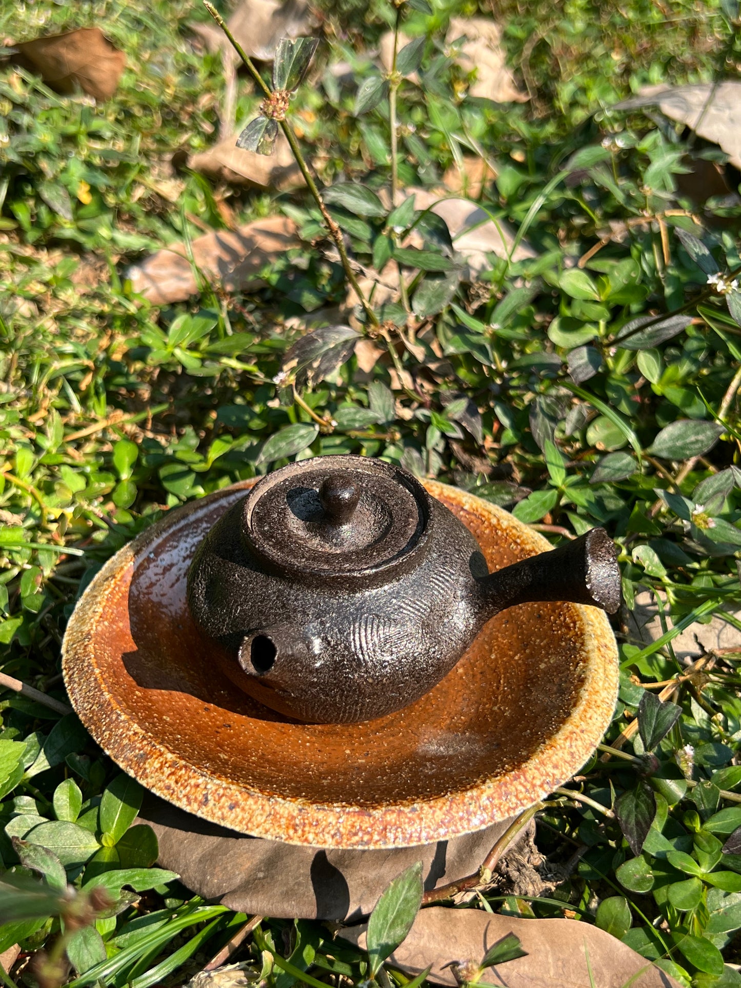 This is a pottery teapot