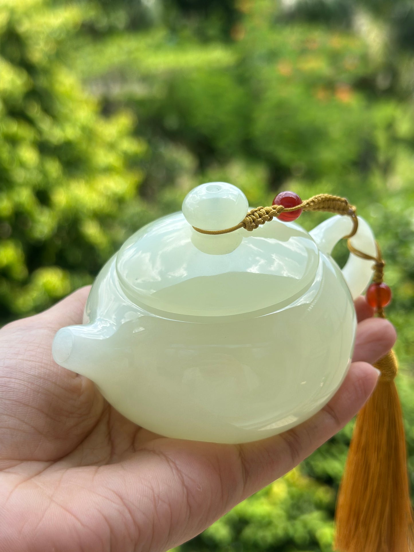 Handcrafted Chinese Xiuyu Authentic Jade Xishi Shape Teapot Unique Artwork Jade Teaware