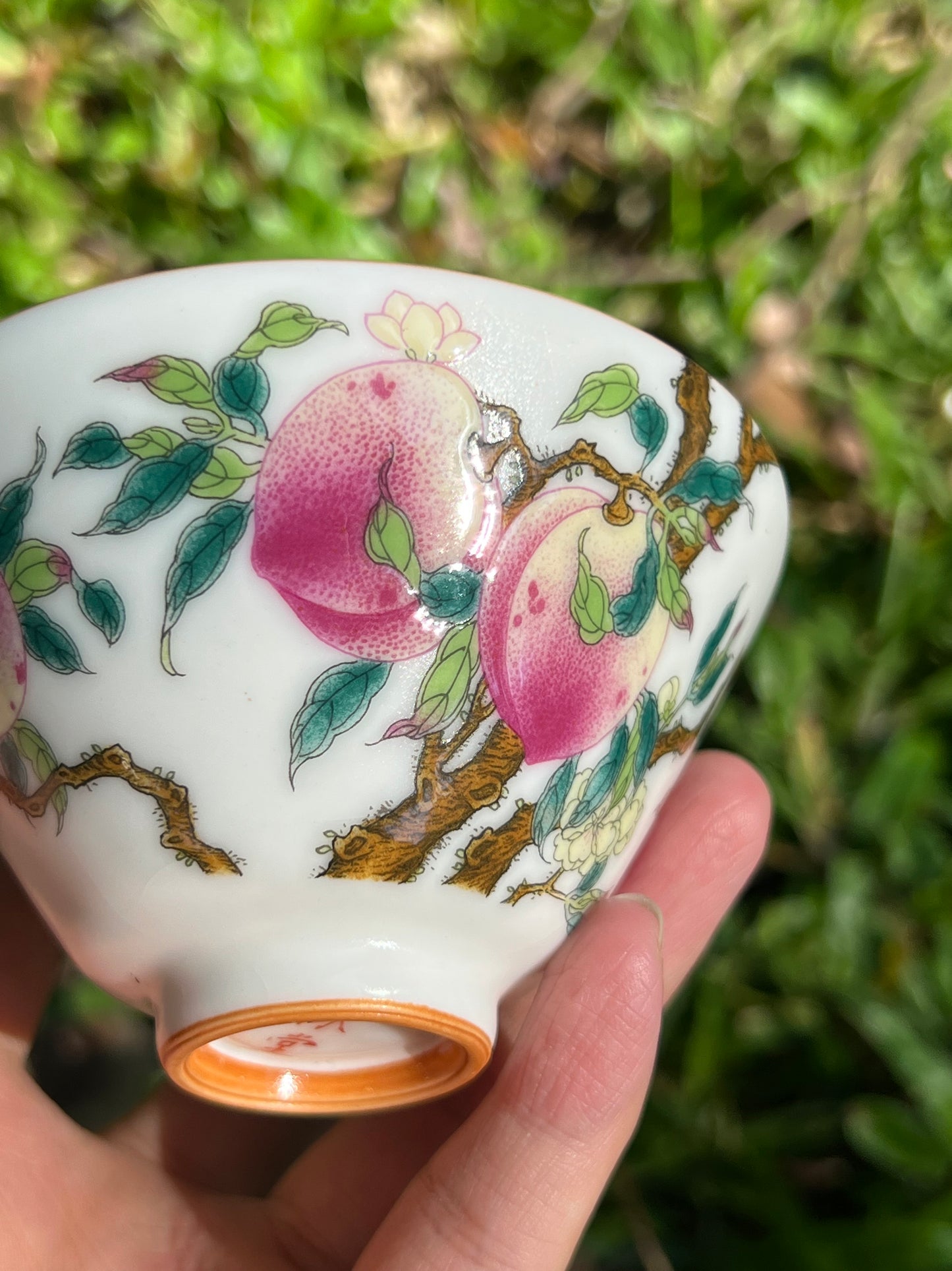 Handpainted Chinese Pink Peach Teacup Jingdezhen Master Pottery Artwork