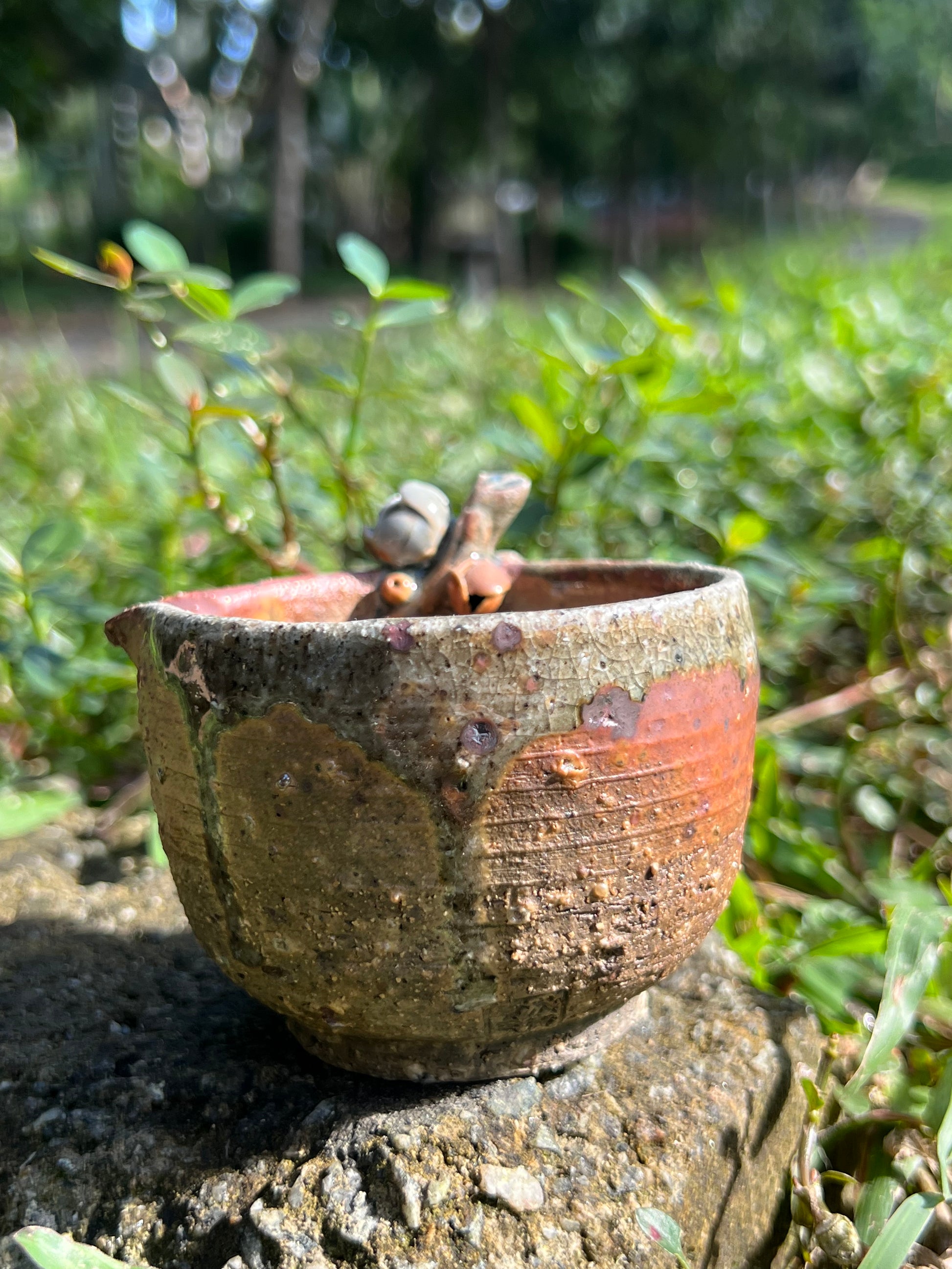 This is a woodfired pottery flower faircup gongdaobei