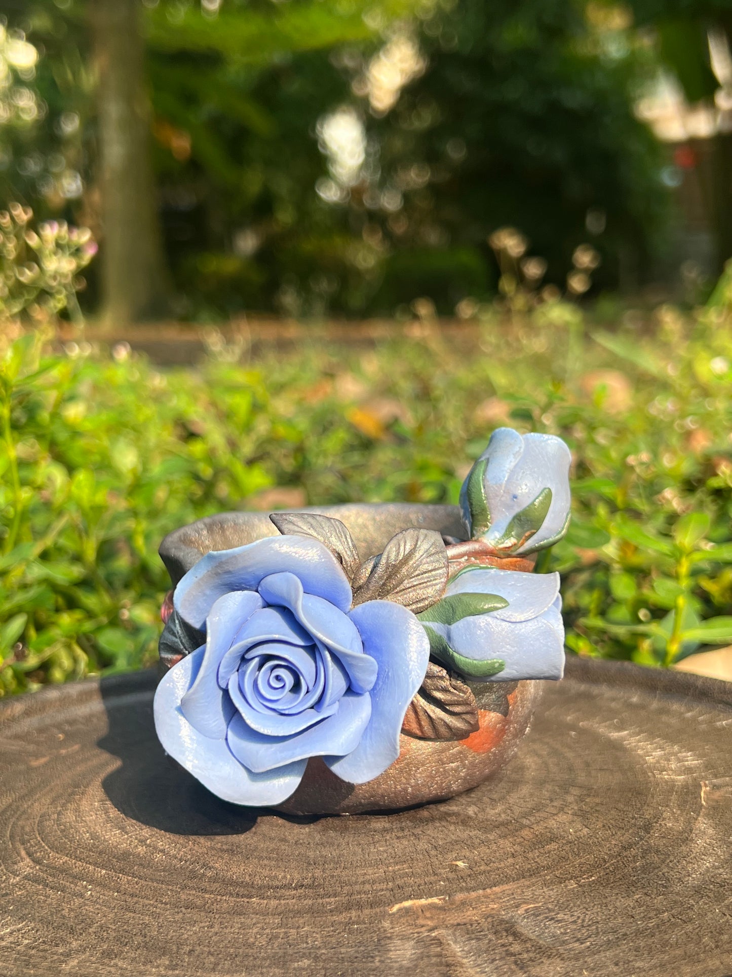 This is a woodfired tietai pottery flower teacup