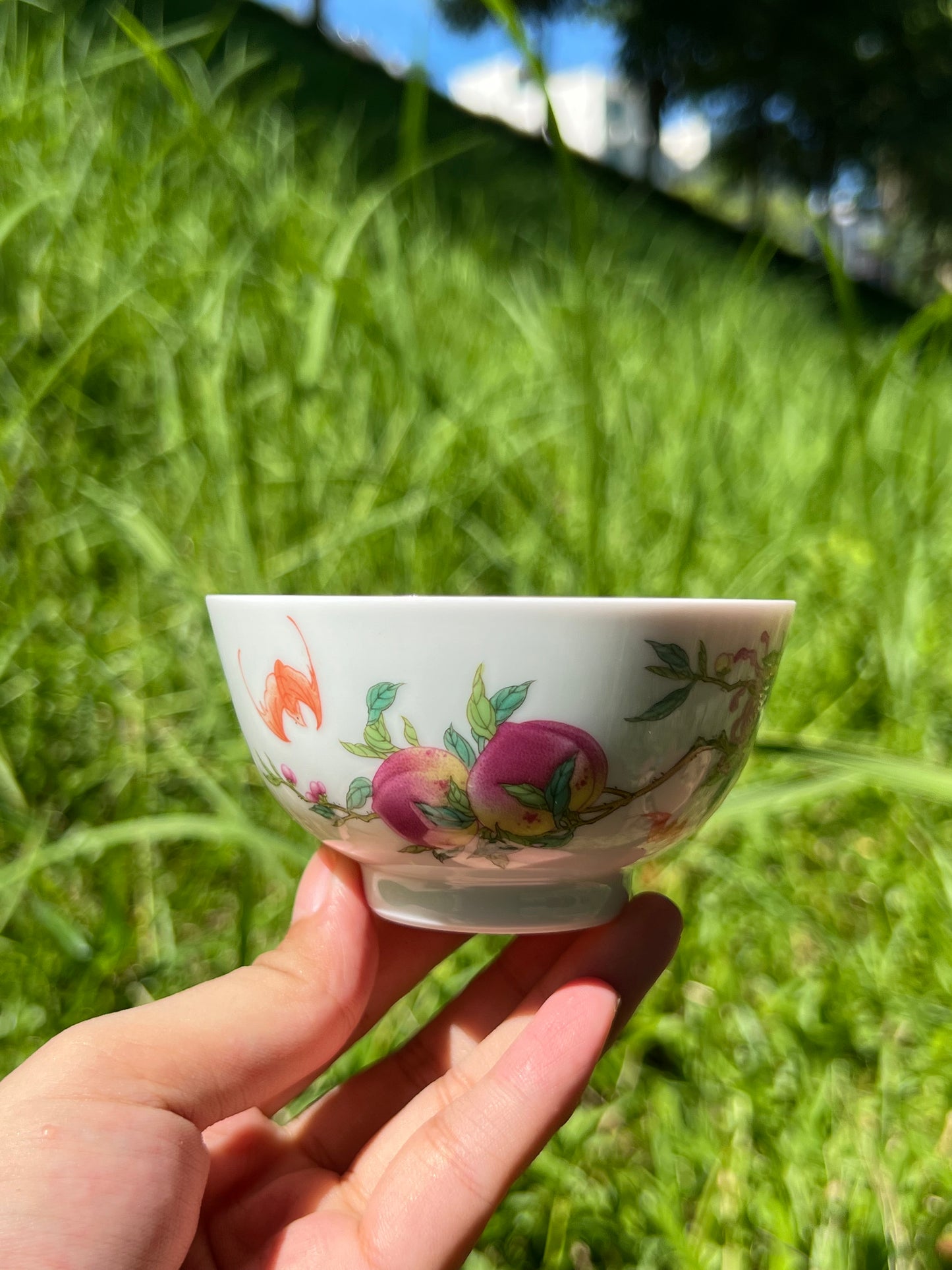 Handpainted Chinese Jingdezhen Peach Teacup Master Ceramic Artwork