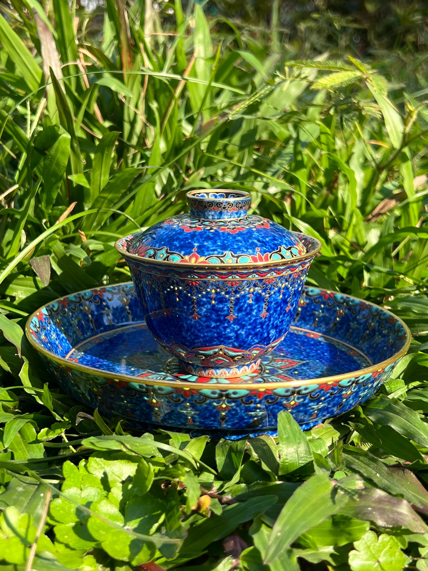 Handcrafted Chinese Hand Painted Chinese Sprinkled Blue Glazed Gaiwan Jingdezhen Mster Ceramic Artwork