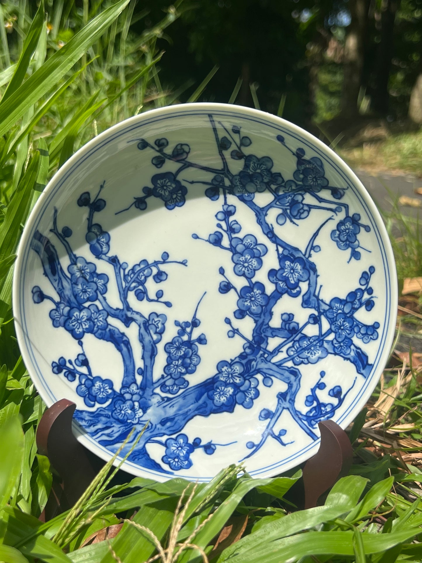 Handpainted Chinese Plum Flower Blue and White Porcelain Jingdezhen Tea Tray Master Ceramic Artwork