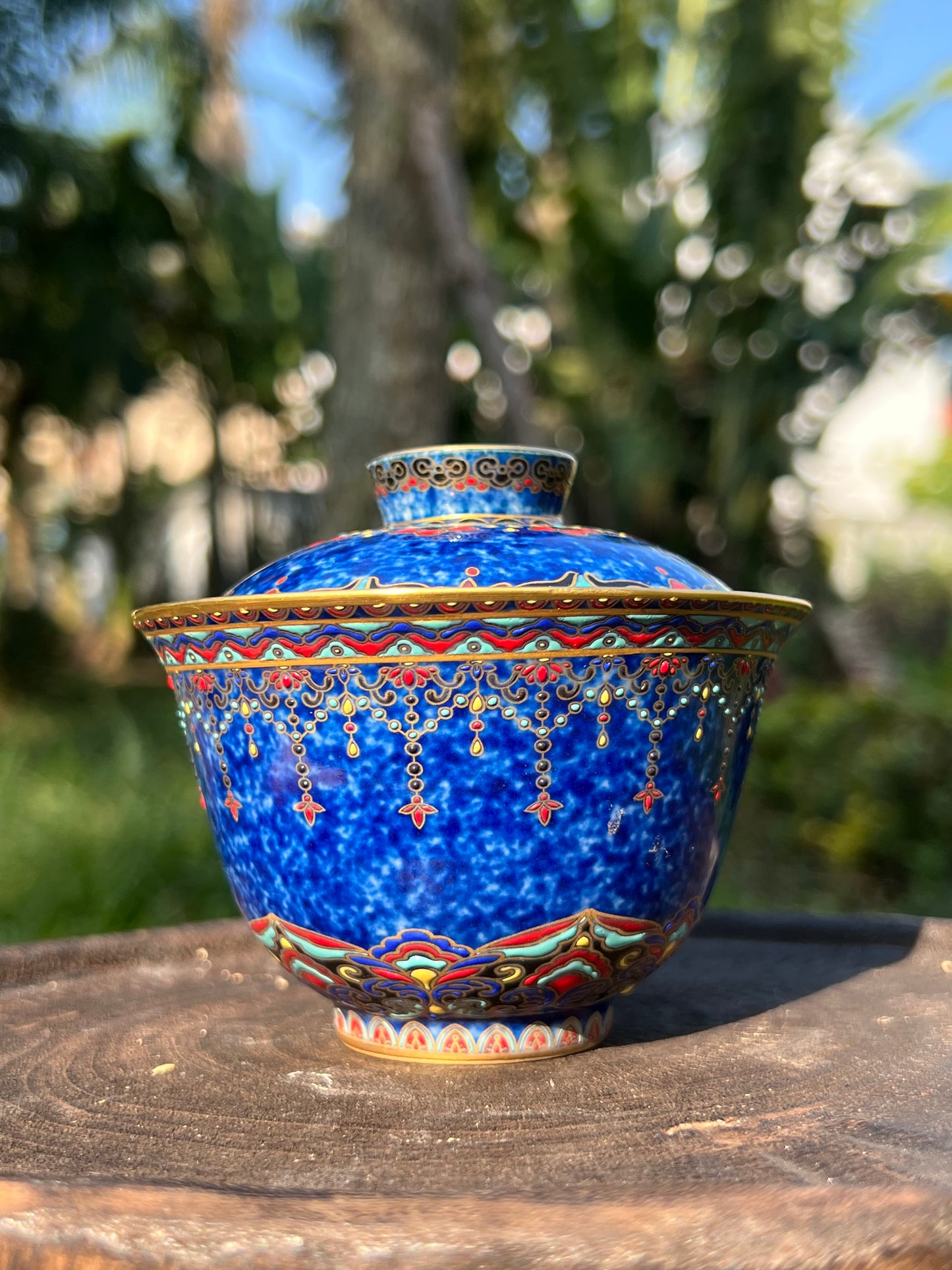 Handcrafted Chinese Hand Painted Chinese Sprinkled Blue Glazed Gaiwan Jingdezhen Mster Ceramic Artwork