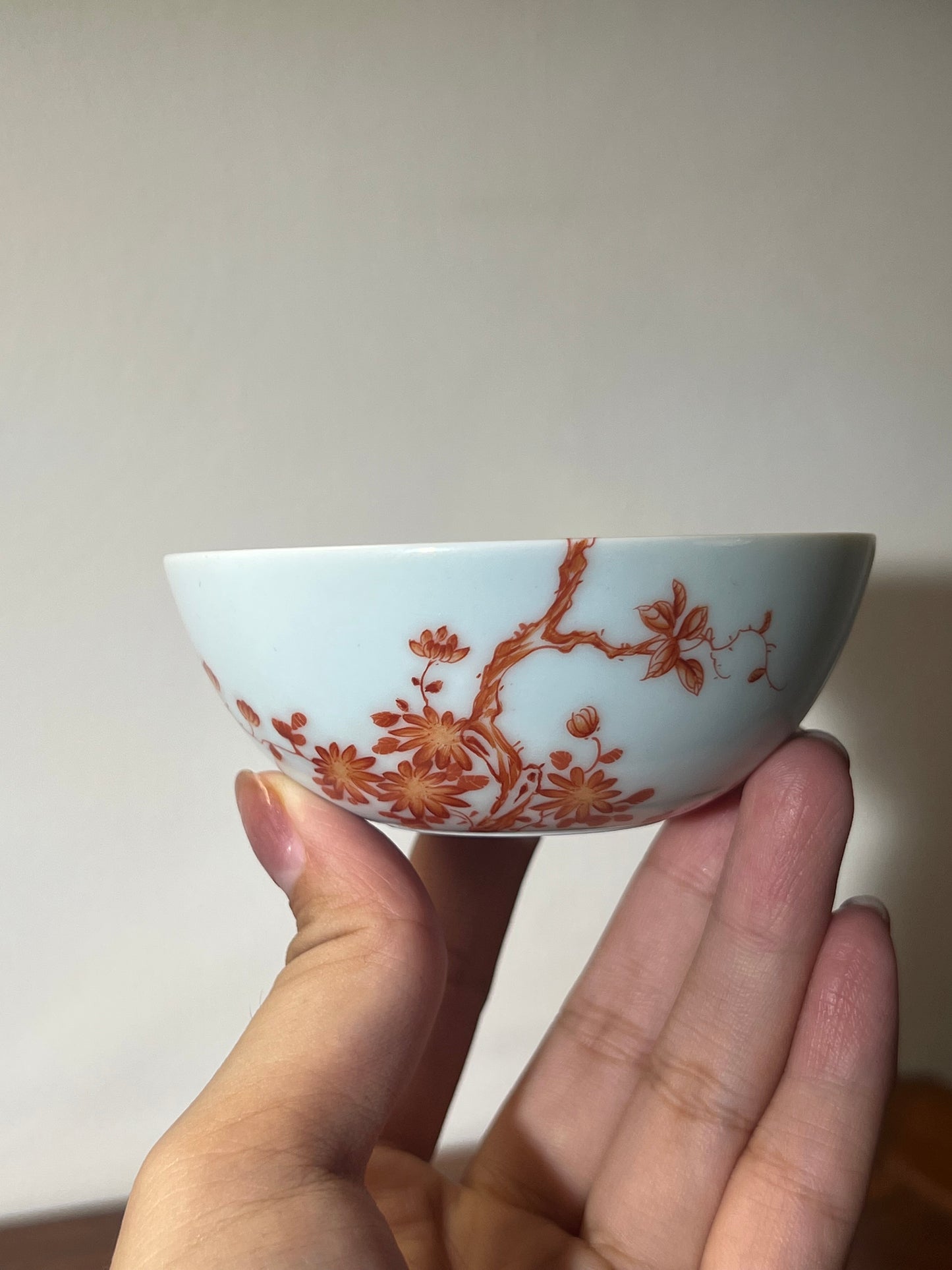 Hand Painted Chinese Flower Alum Red Teacup Jingdezhen Master Ceramic Artwork