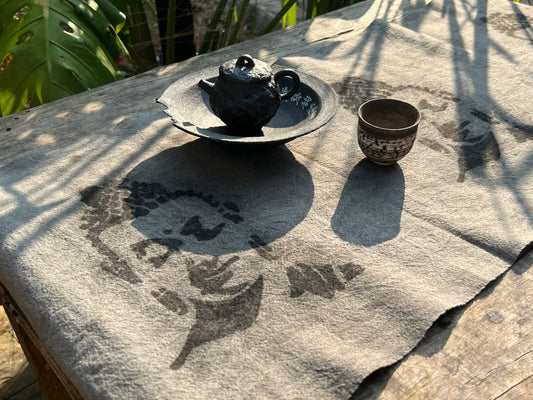 Hand Dyed Tea Table Cloth Plant Dyed Pure Cotton Tea Mat Natura Dye Buddha Pattern Chabu Chaxi