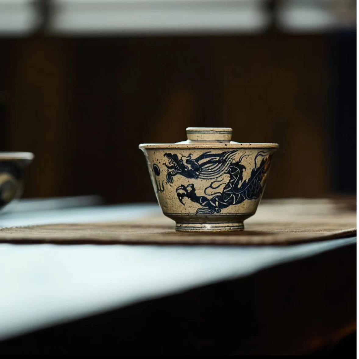 Chinese Handpainted Chinese Dragon Blue and White Pottery Jingdezhen Tea tray Teapot Holder Master Pottery Artwork